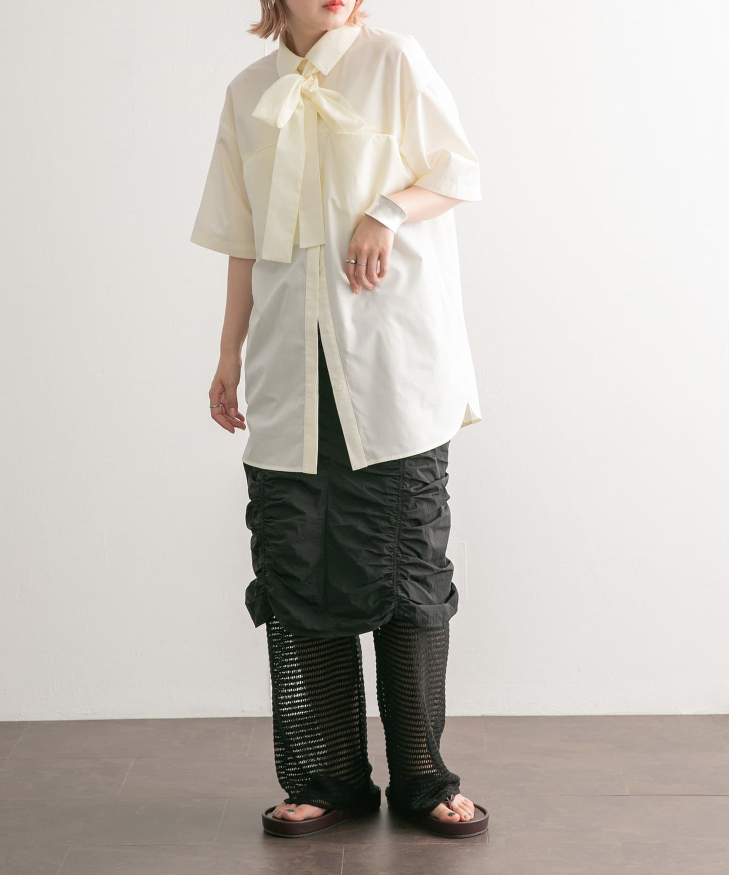 tie set long shirt (white) *JP