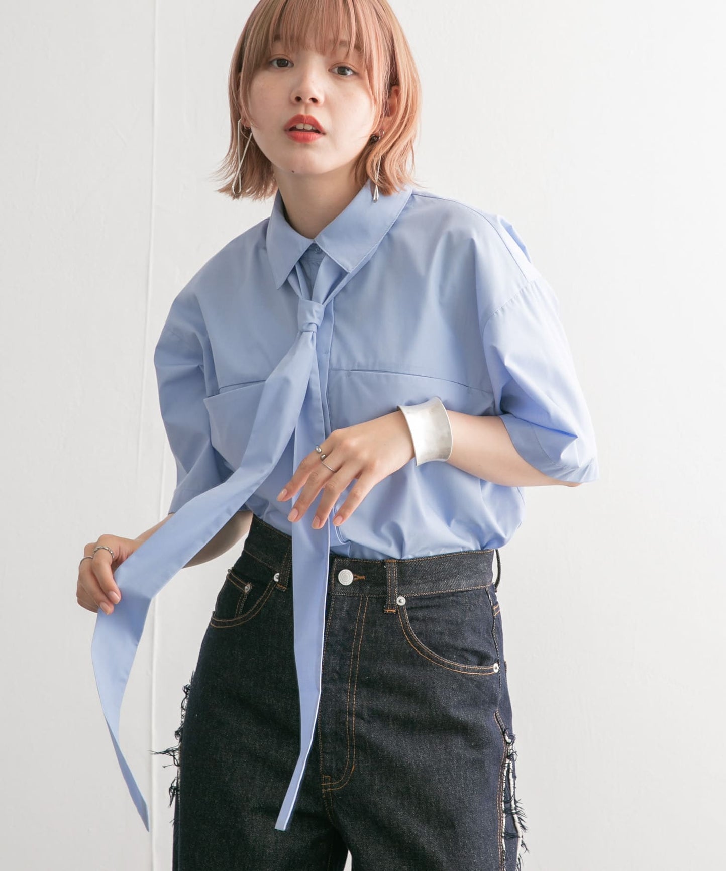 tie set long shirt (blue) *JP