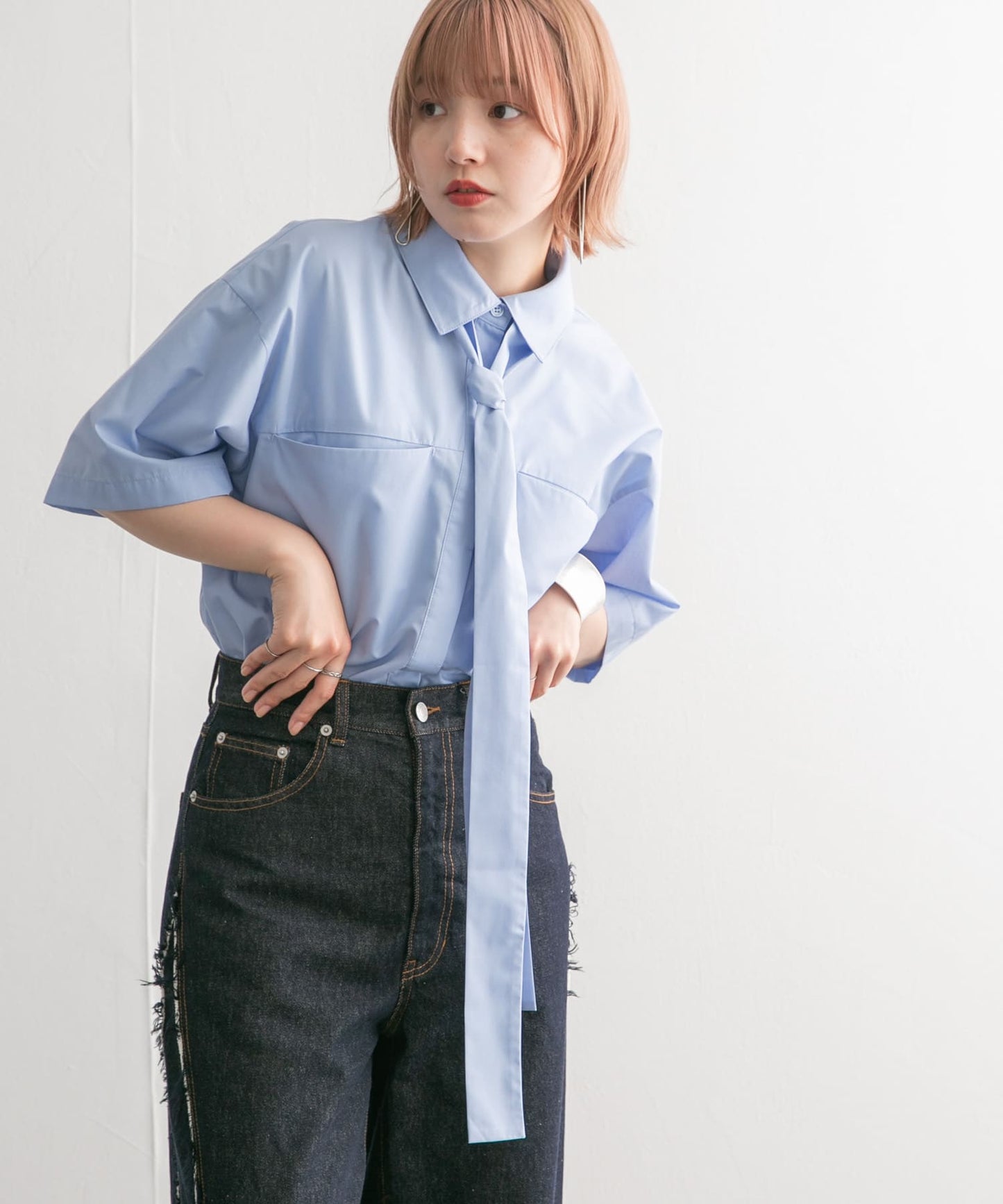 tie set long shirt (blue) *JP