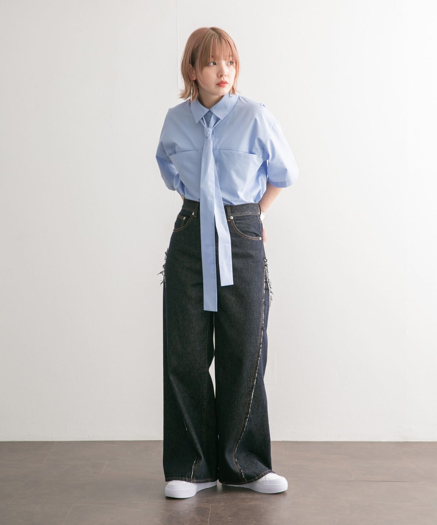 tie set long shirt (blue) *JP