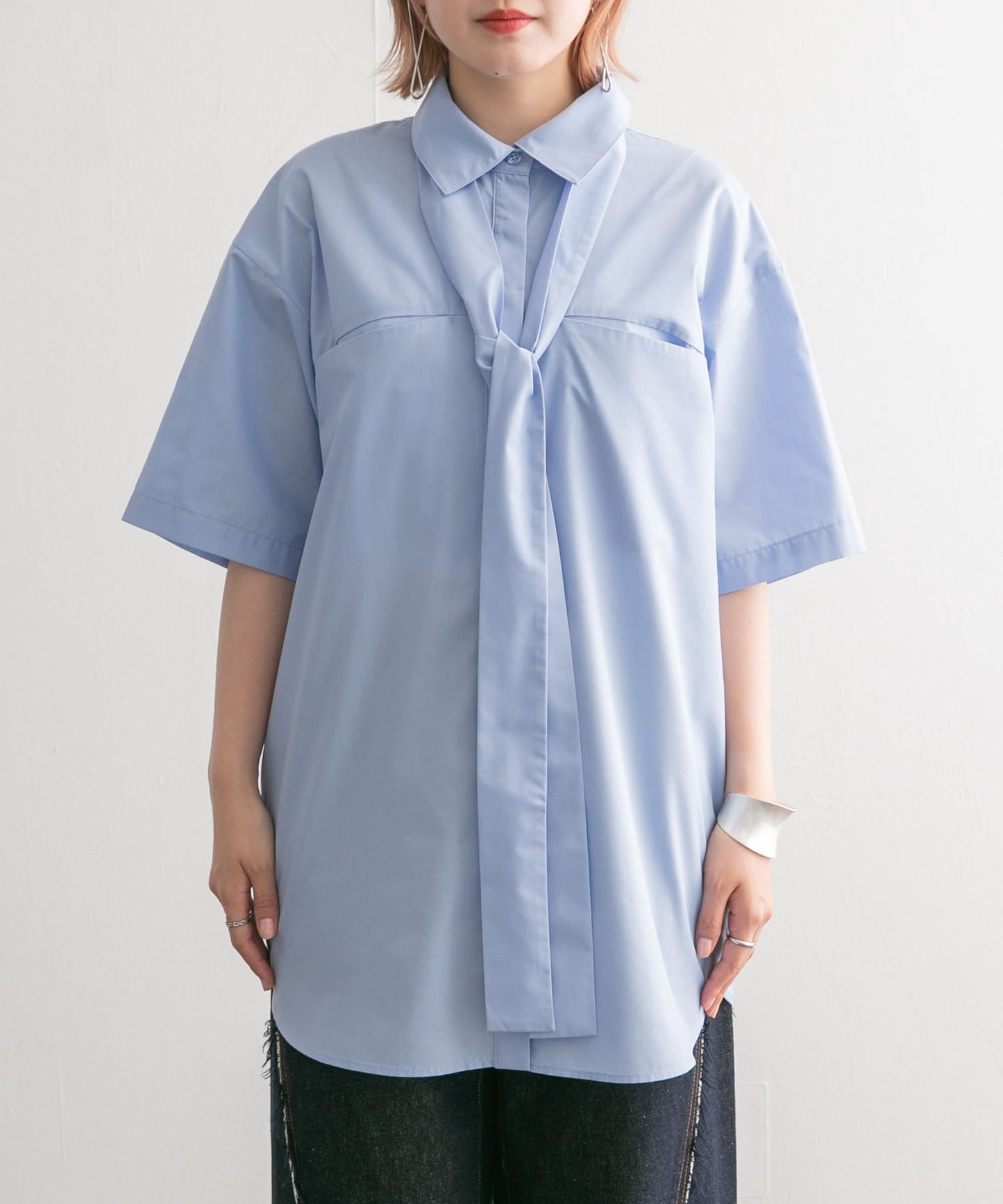 tie set long shirt (blue) *JP