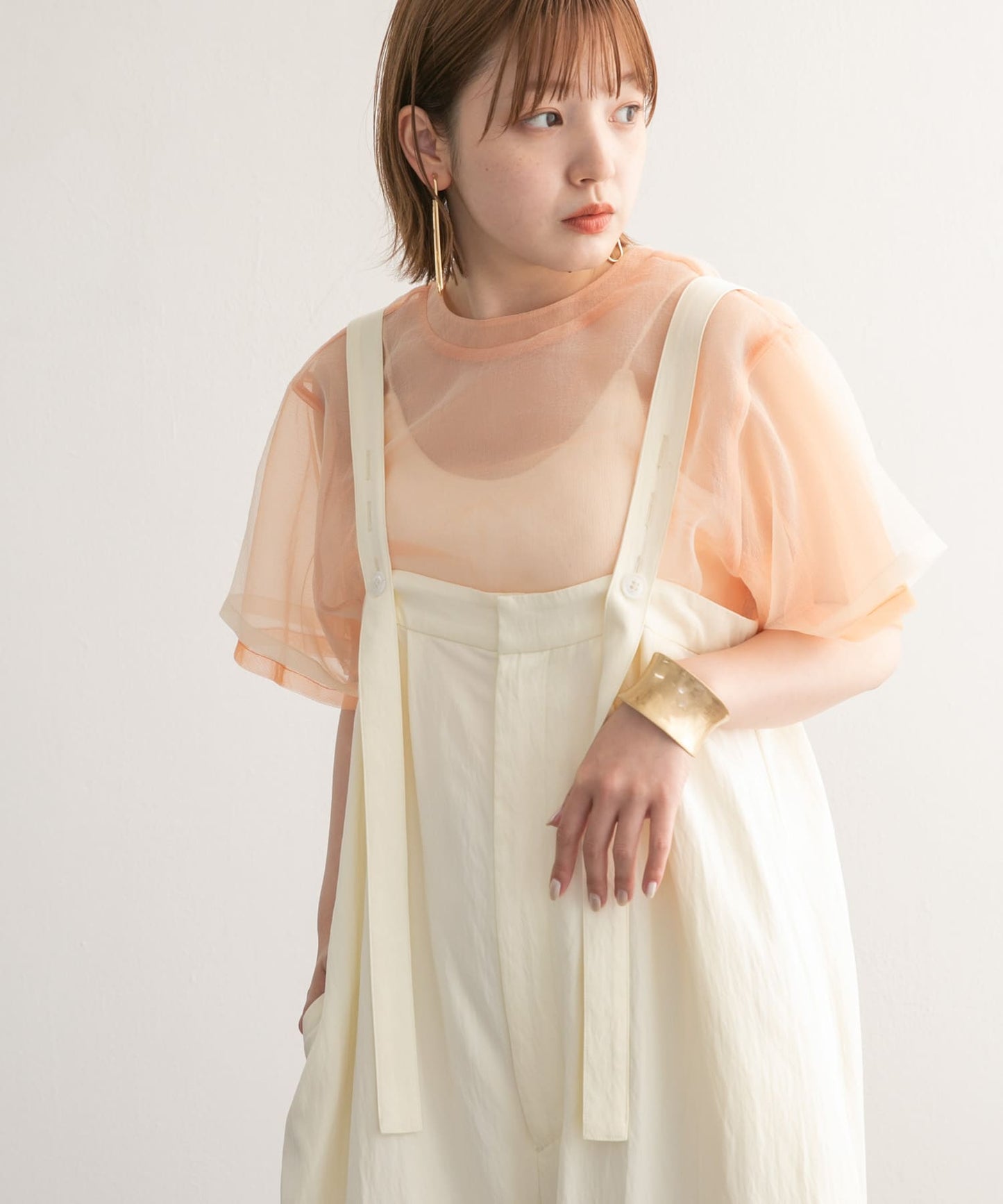 layered sheer top (orange) *JP