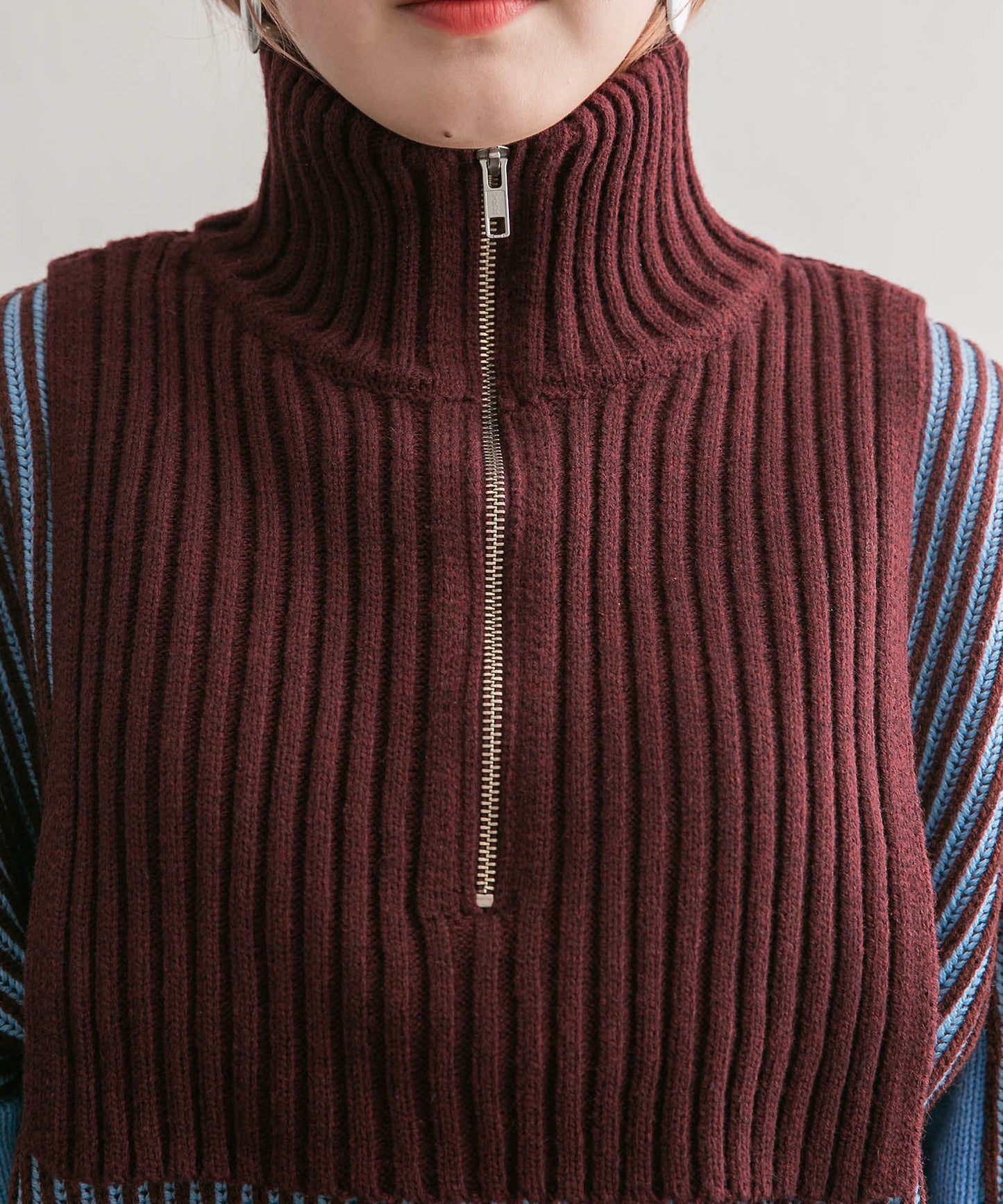 layered half zip knit (brown x blue) *JP