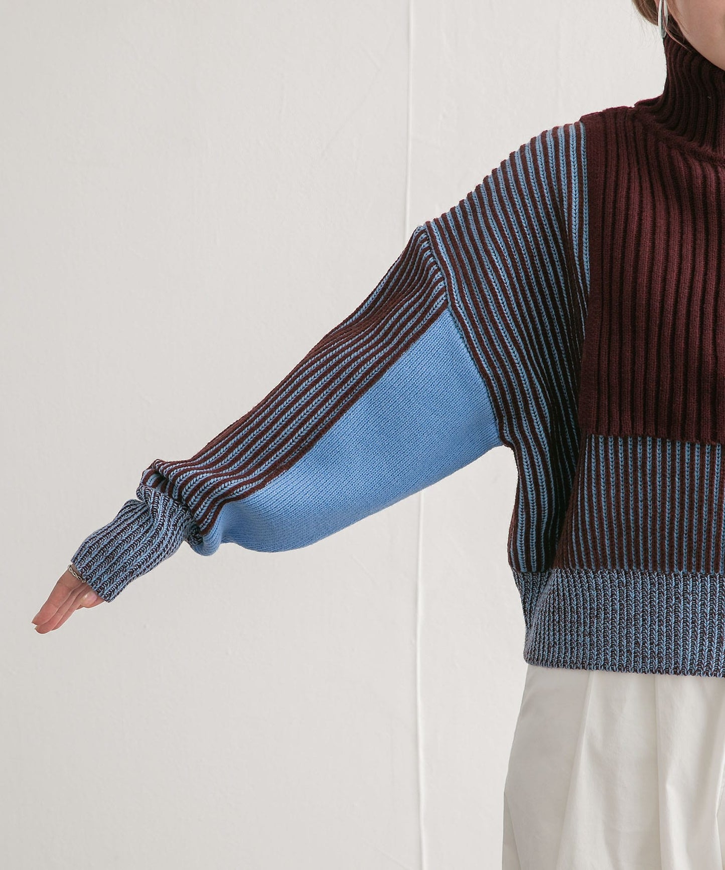 layered half zip knit (brown x blue) *JP