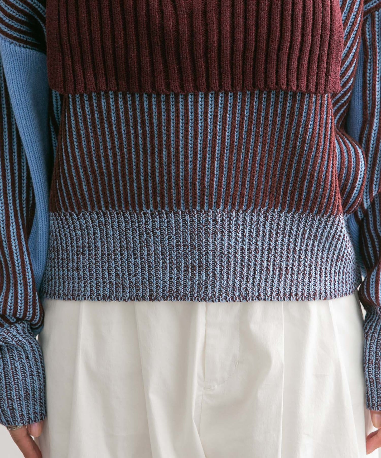 layered half zip knit (brown x blue) *JP