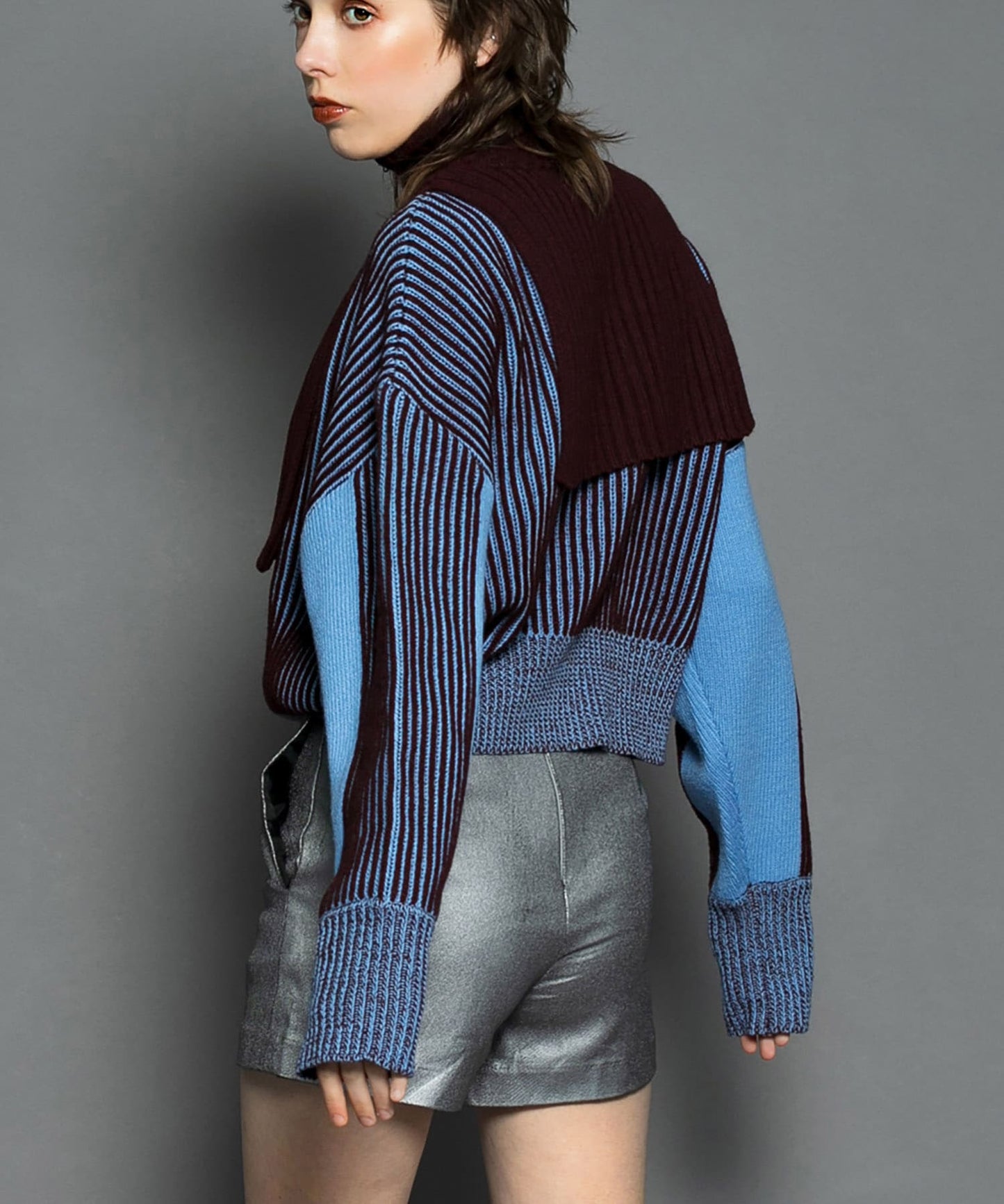 layered half zip knit (brown x blue) *JP