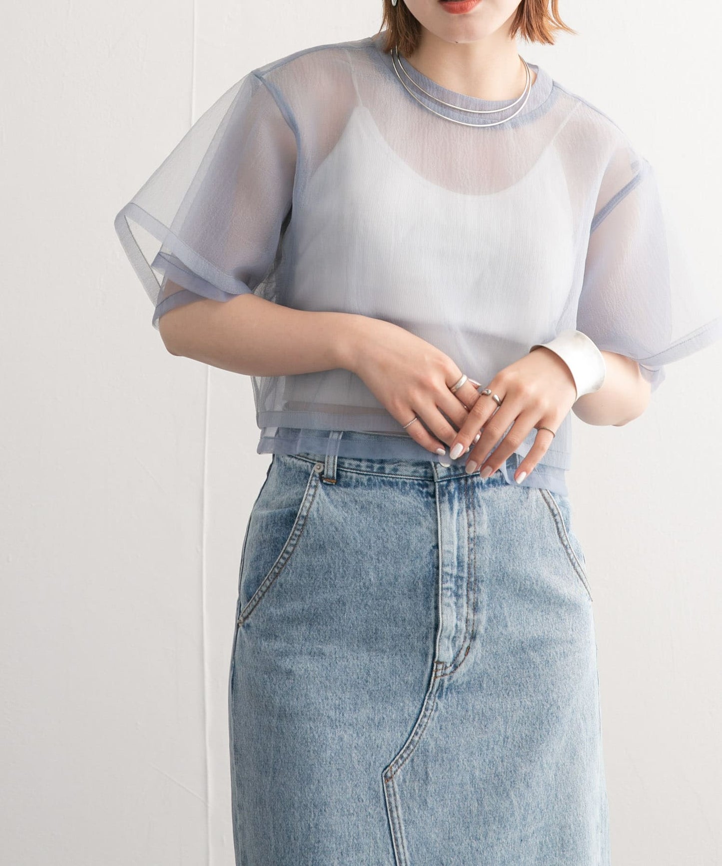 layered sheer top (blue) *JP