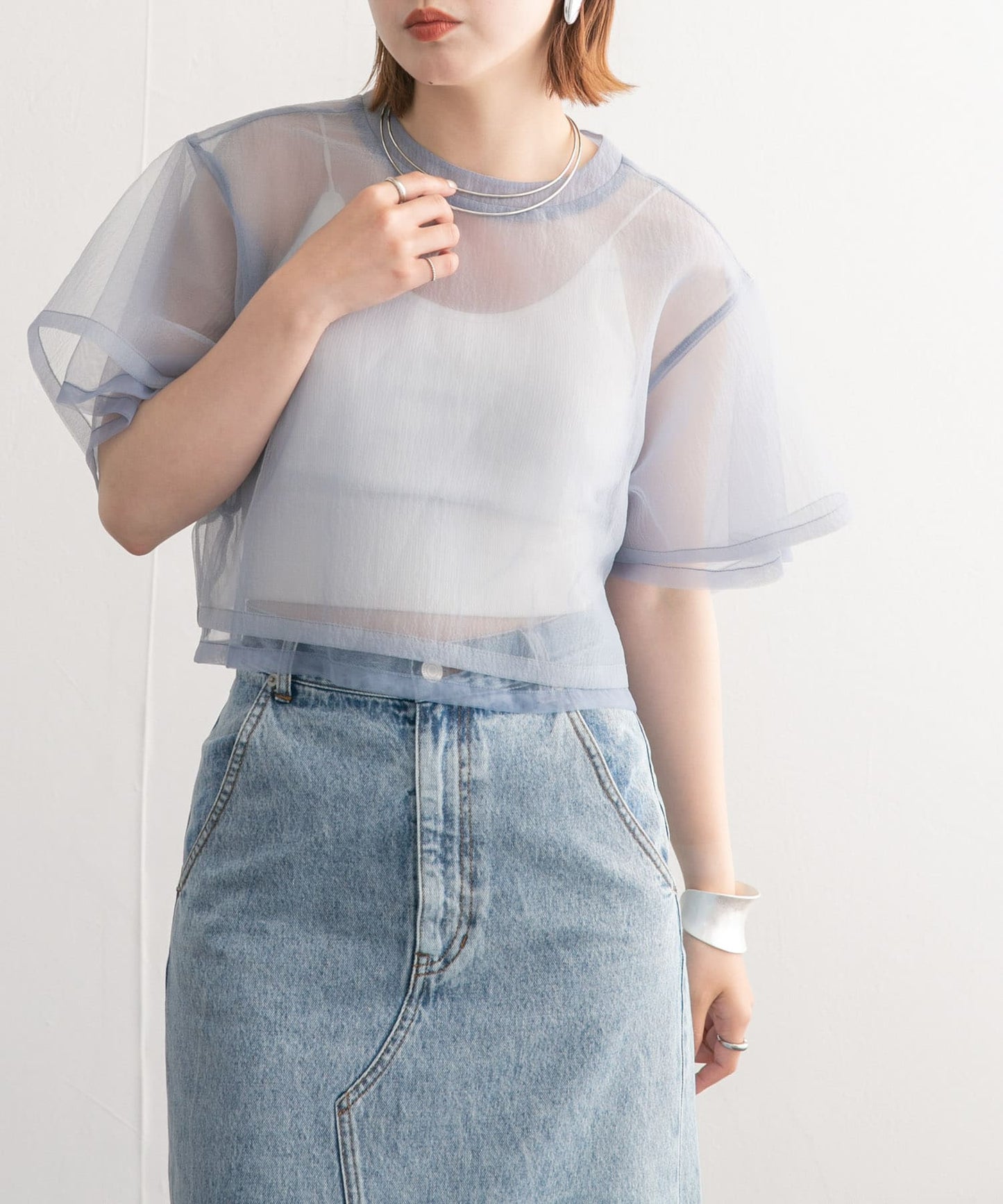 layered sheer top (blue) *JP