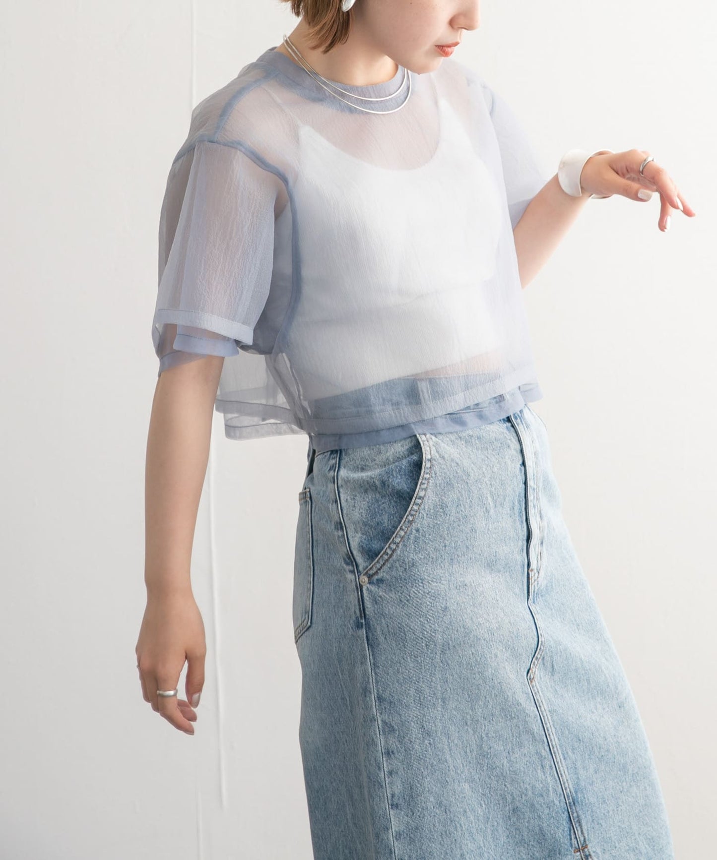 layered sheer top (blue) *JP