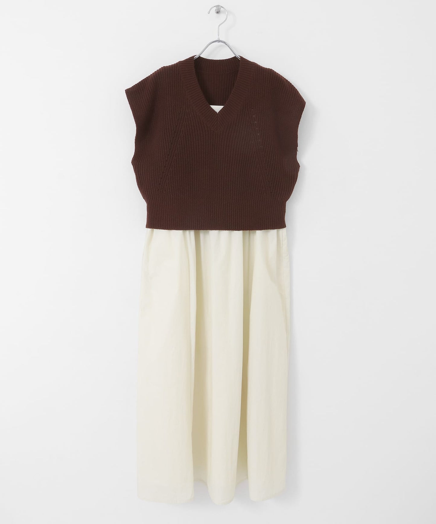 knit vest set dress (brown x ivory) *JP