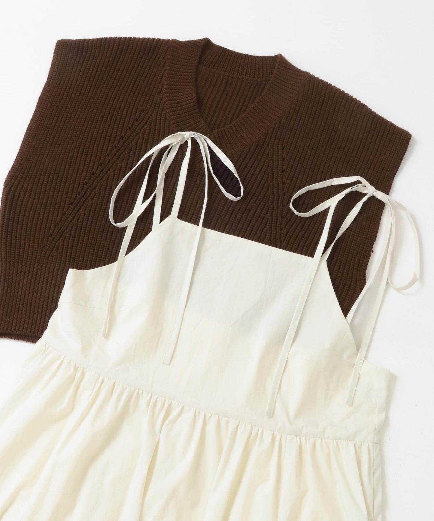 knit vest set dress (brown x ivory) *JP