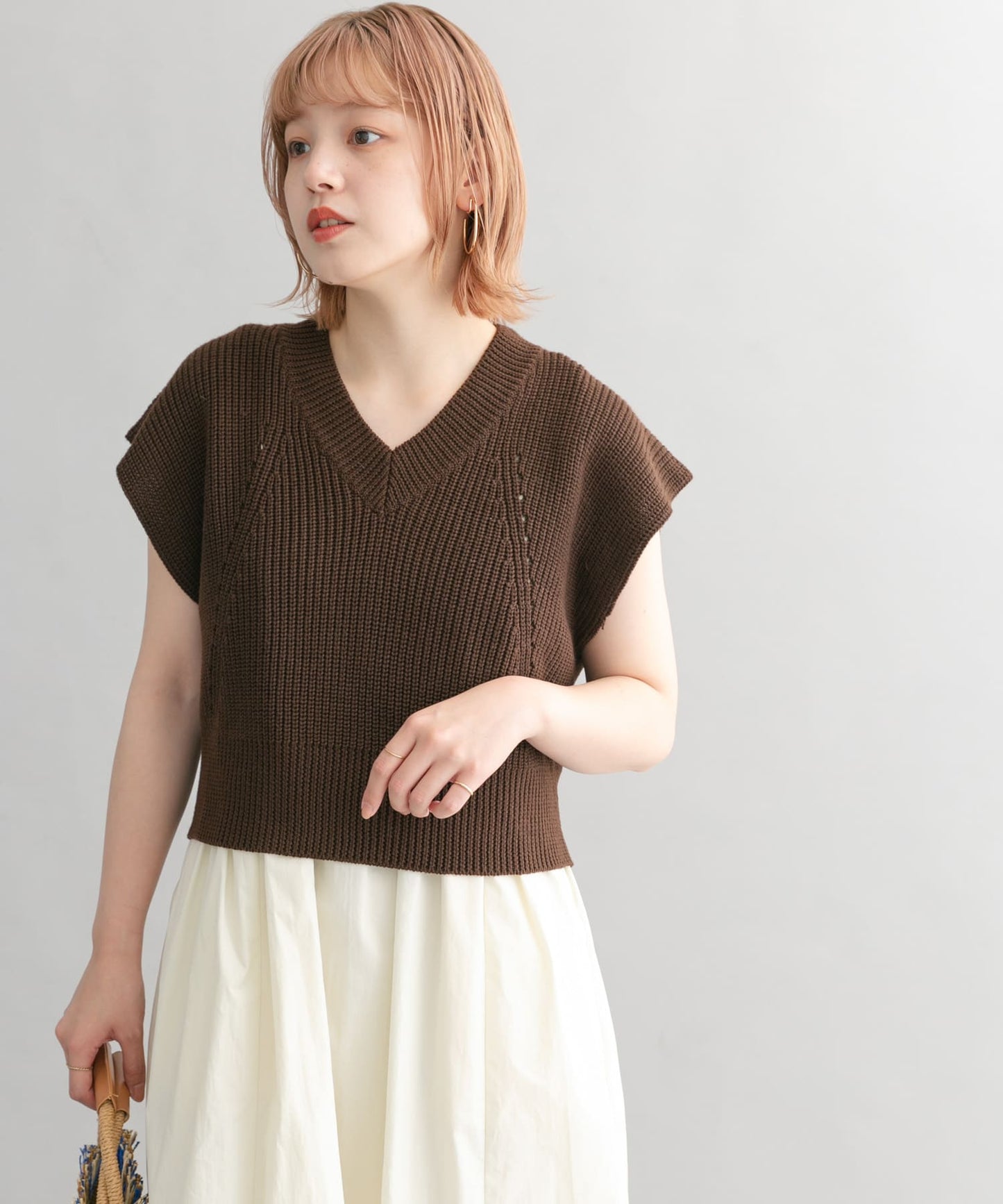 knit vest set dress (brown x ivory) *JP