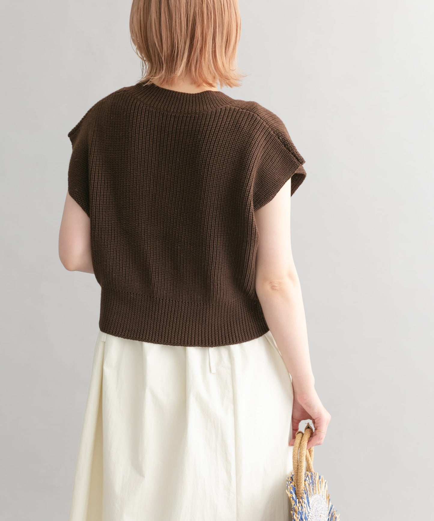 knit vest set dress (brown x ivory) *JP