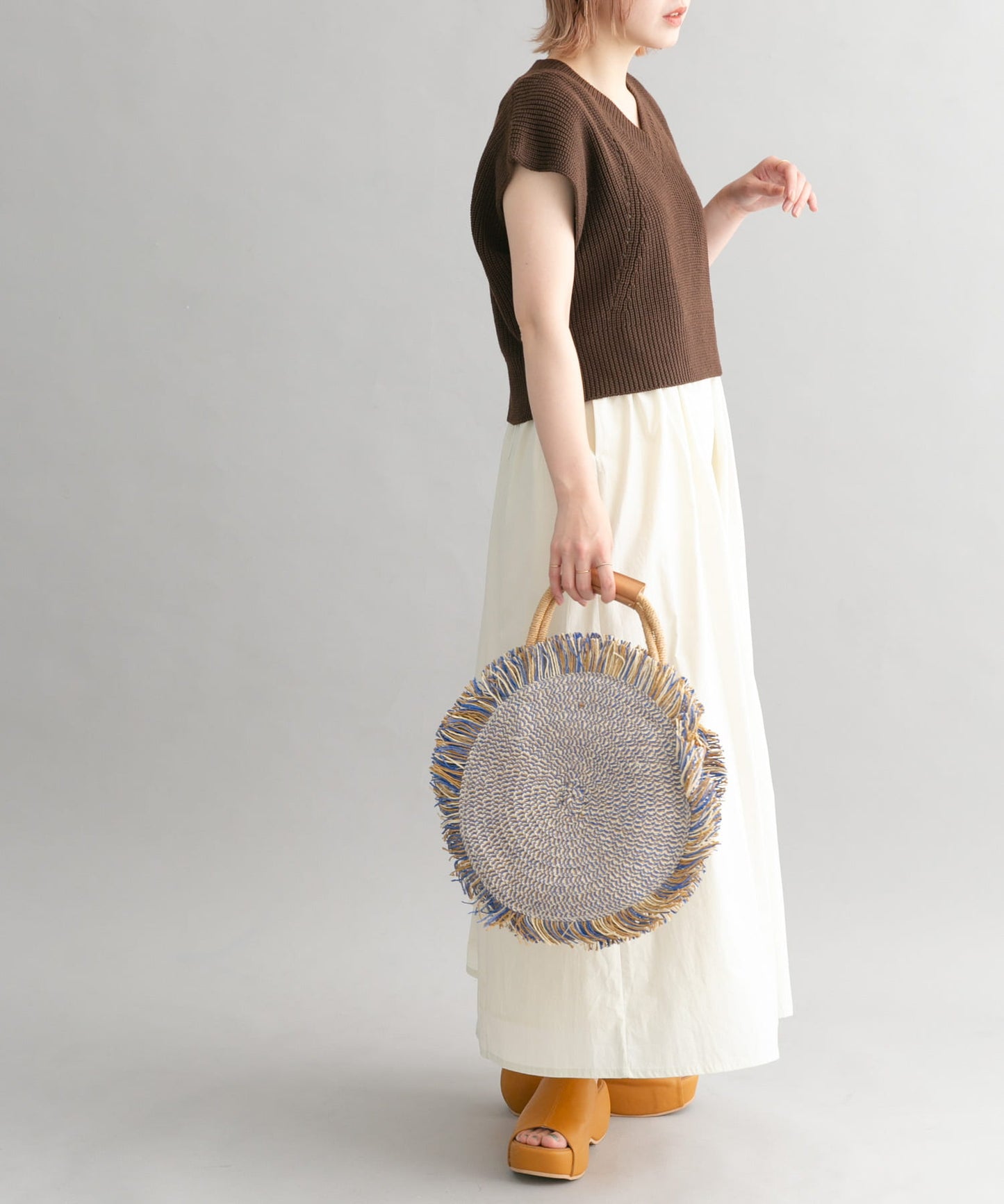 knit vest set dress (brown x ivory) *JP