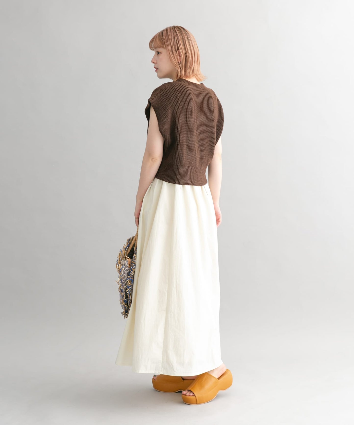 knit vest set dress (brown x ivory) *JP