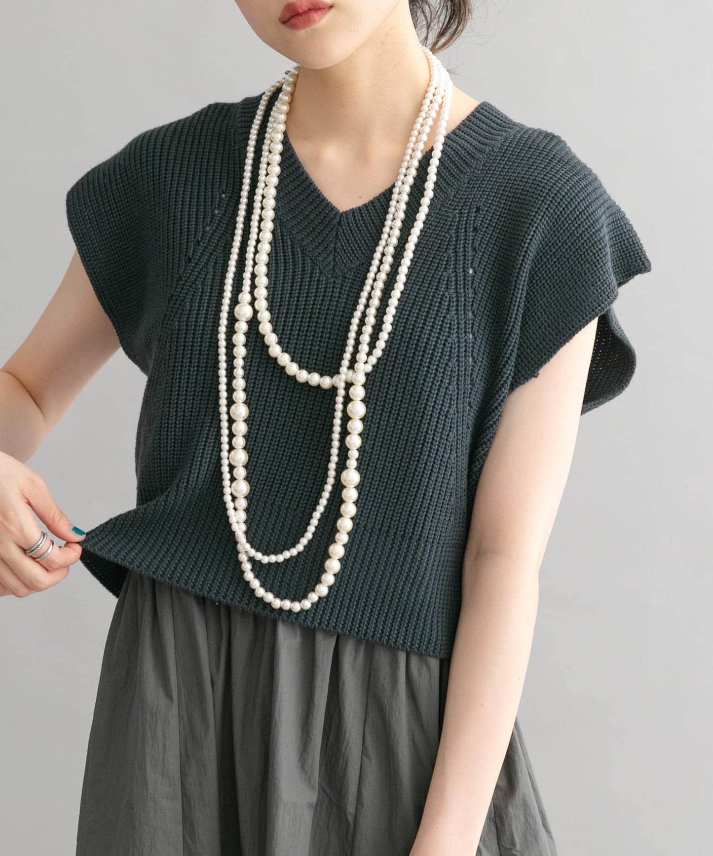 knit vest set dress (navy x charcoal) *JP