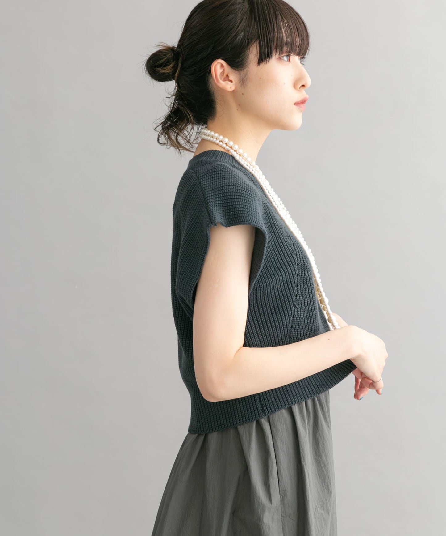 knit vest set dress (navy x charcoal) *JP