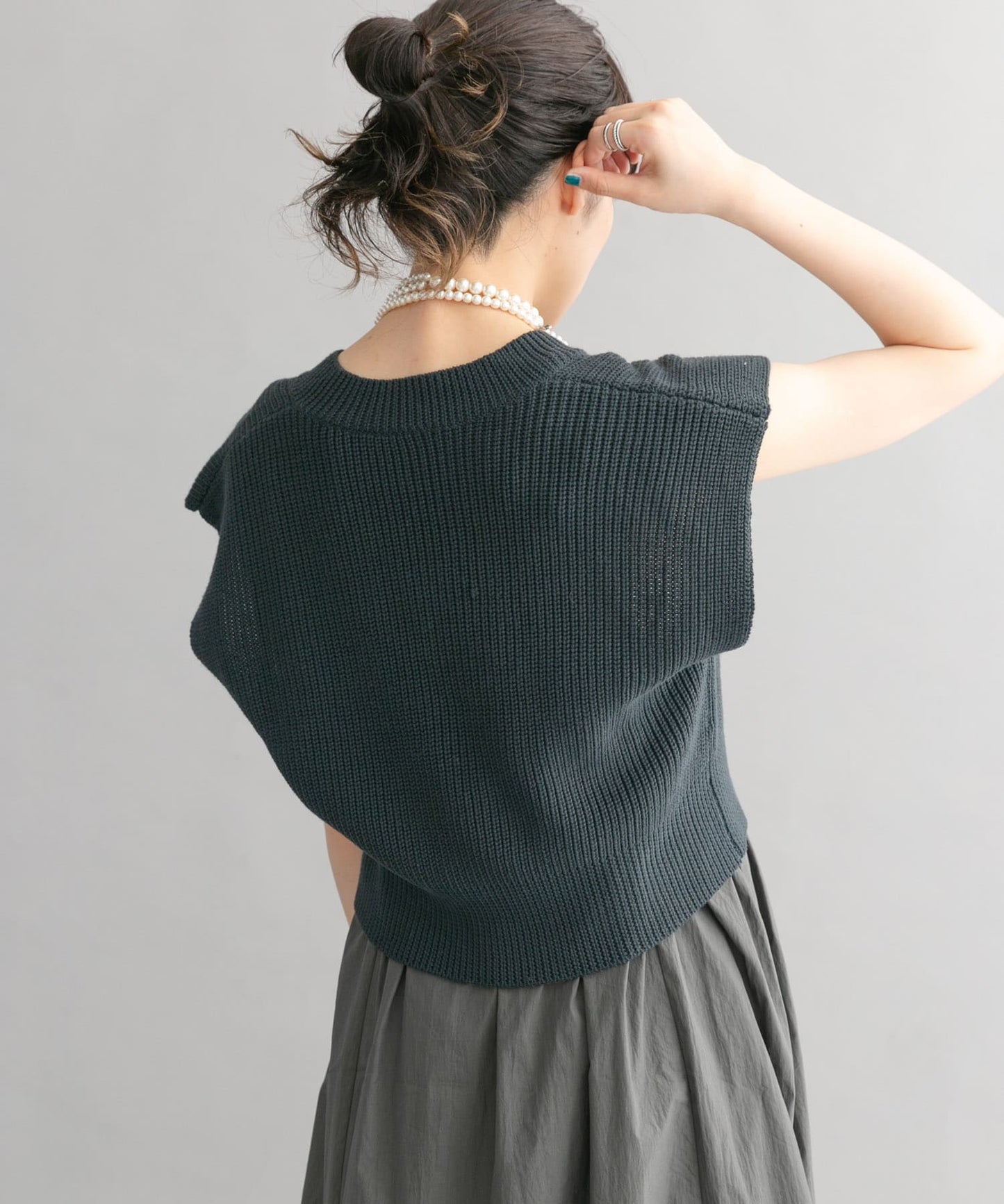 knit vest set dress (navy x charcoal) *JP