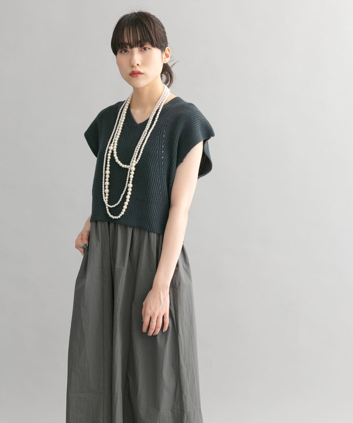 knit vest set dress (navy x charcoal) *JP