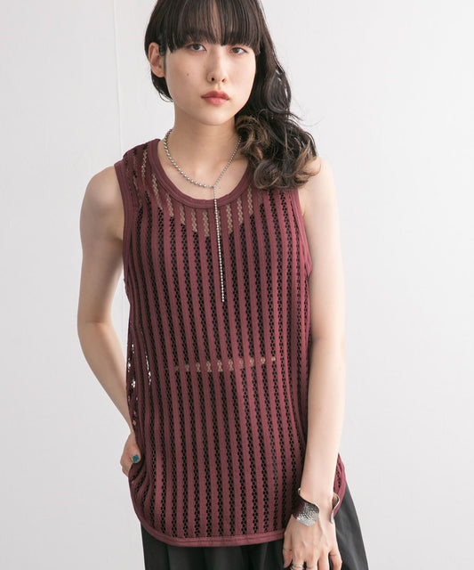 striped mesh tank top (bordeaux) *JP