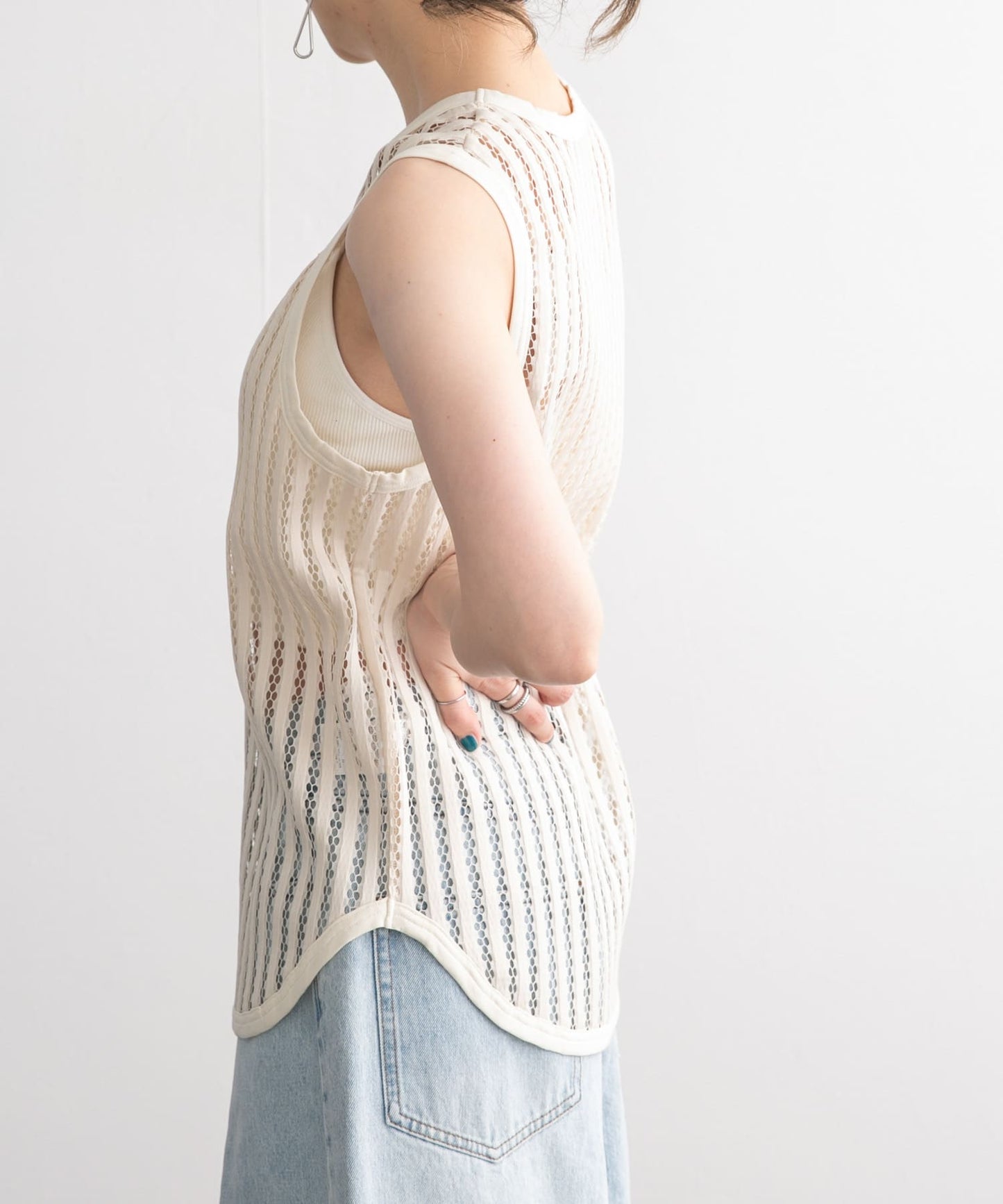 striped mesh tank top (ivory) *JP