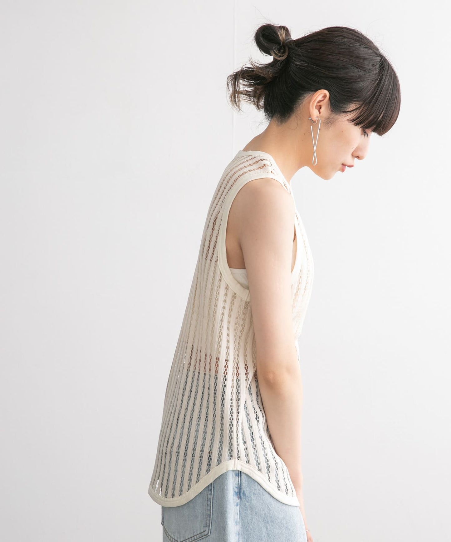 striped mesh tank top (ivory) *JP