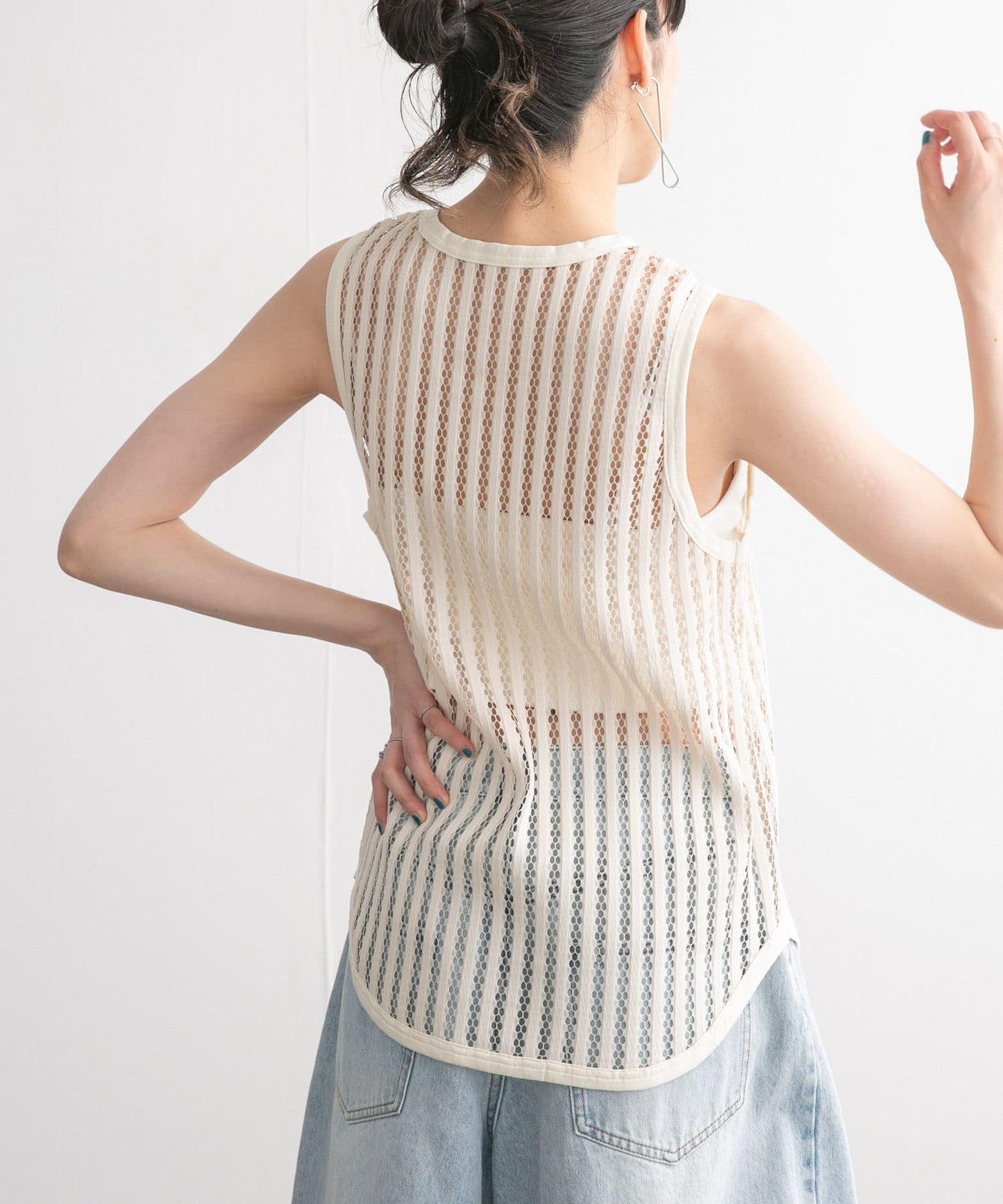 striped mesh tank top (ivory) *JP