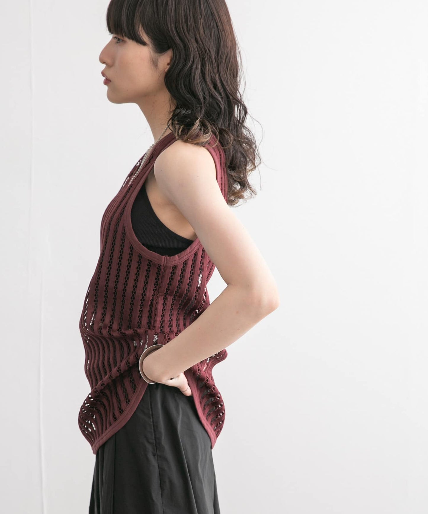 striped mesh tank top (bordeaux) *JP