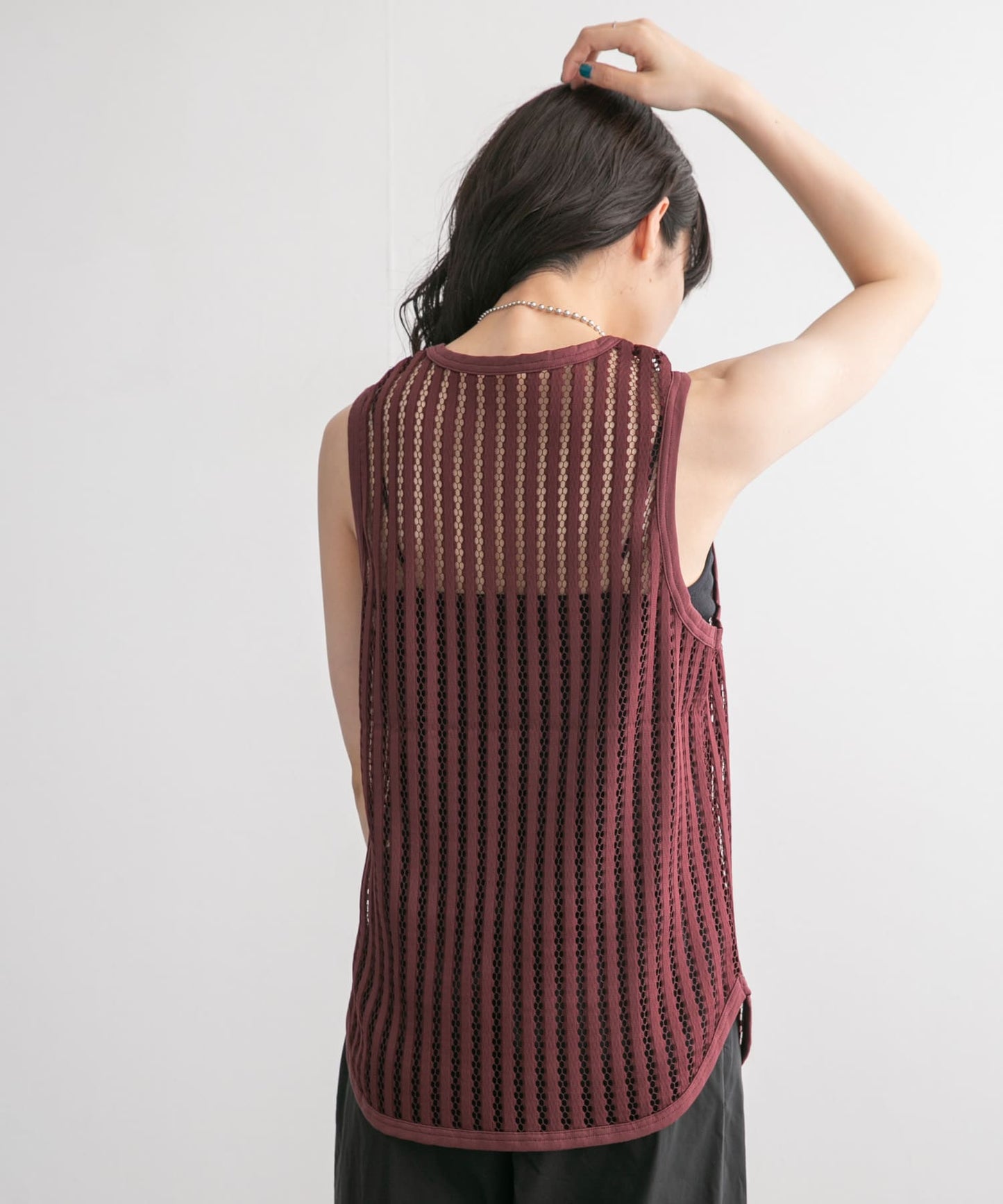 striped mesh tank top (bordeaux) *JP