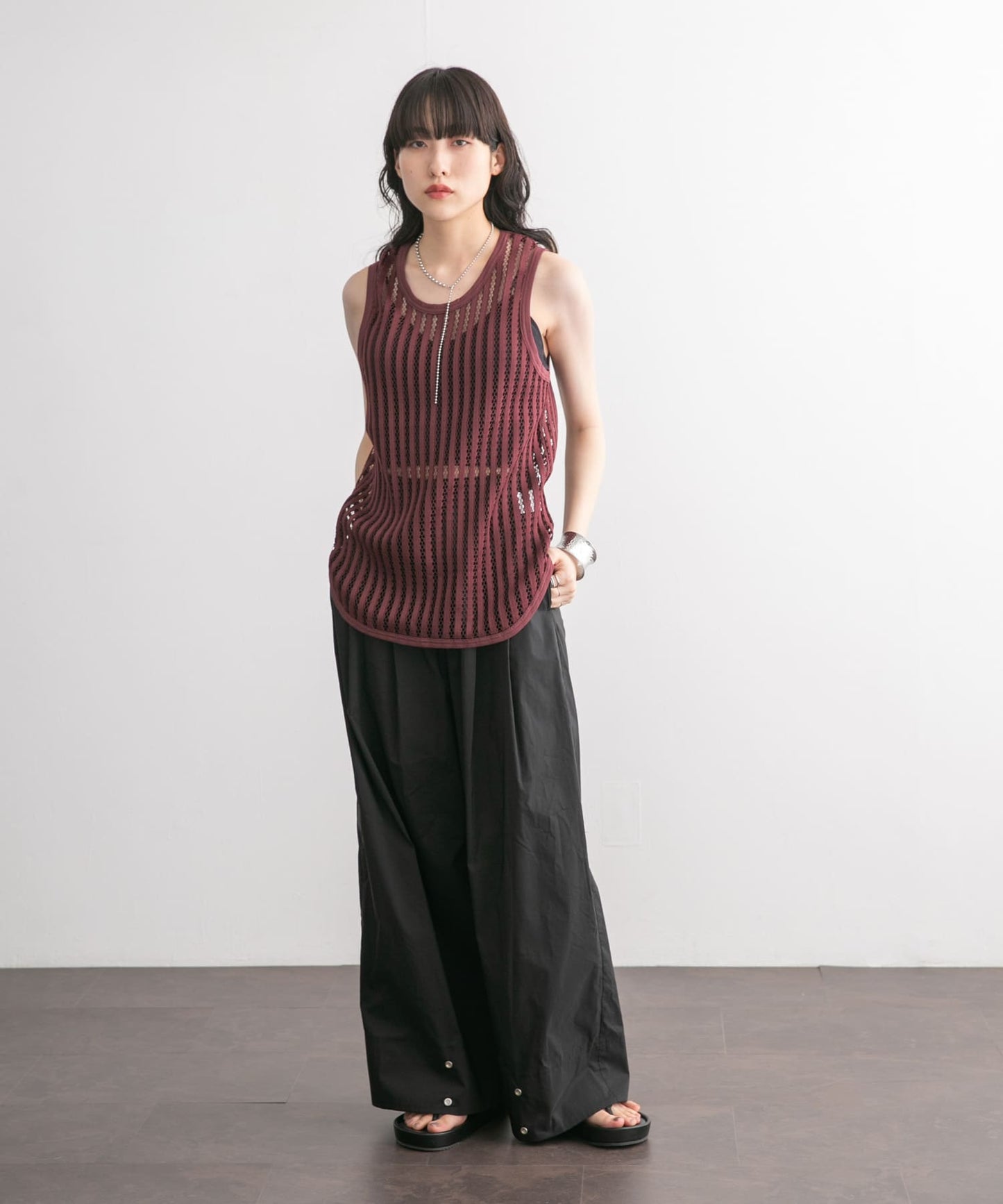 striped mesh tank top (bordeaux) *JP