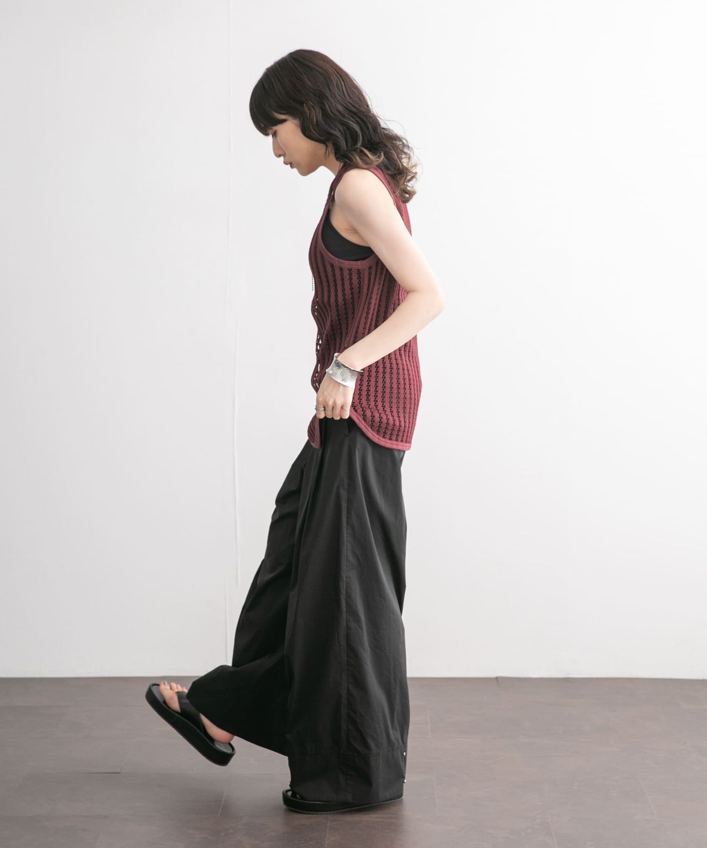 striped mesh tank top (bordeaux) *JP