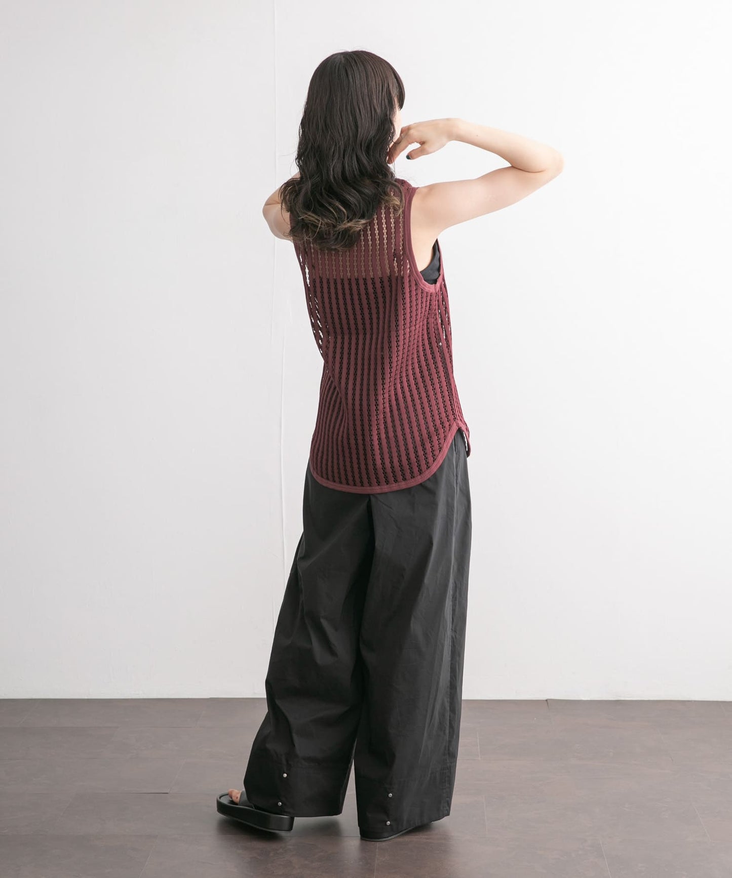 striped mesh tank top (bordeaux) *JP