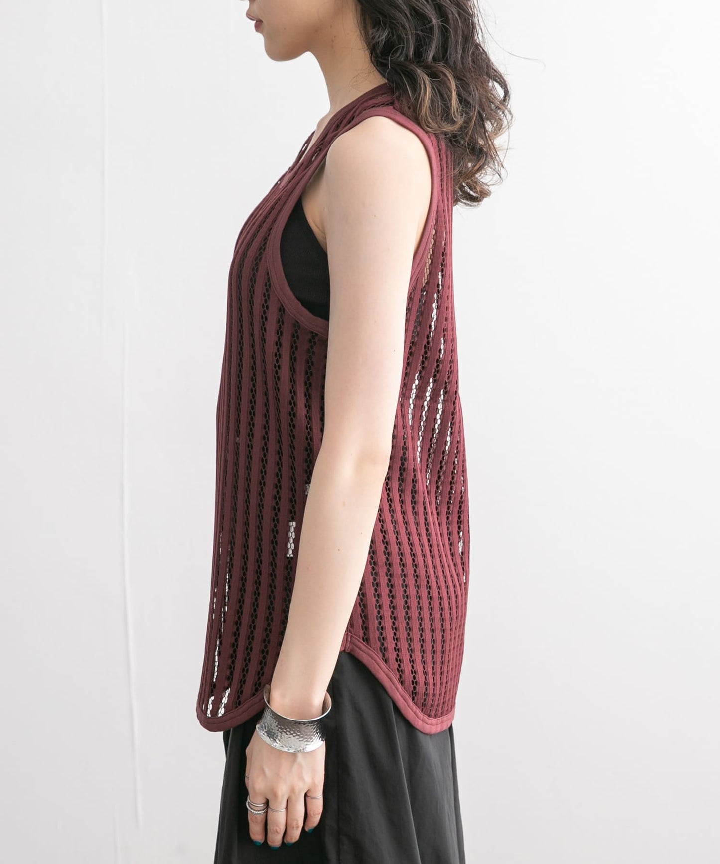 striped mesh tank top (bordeaux) *JP