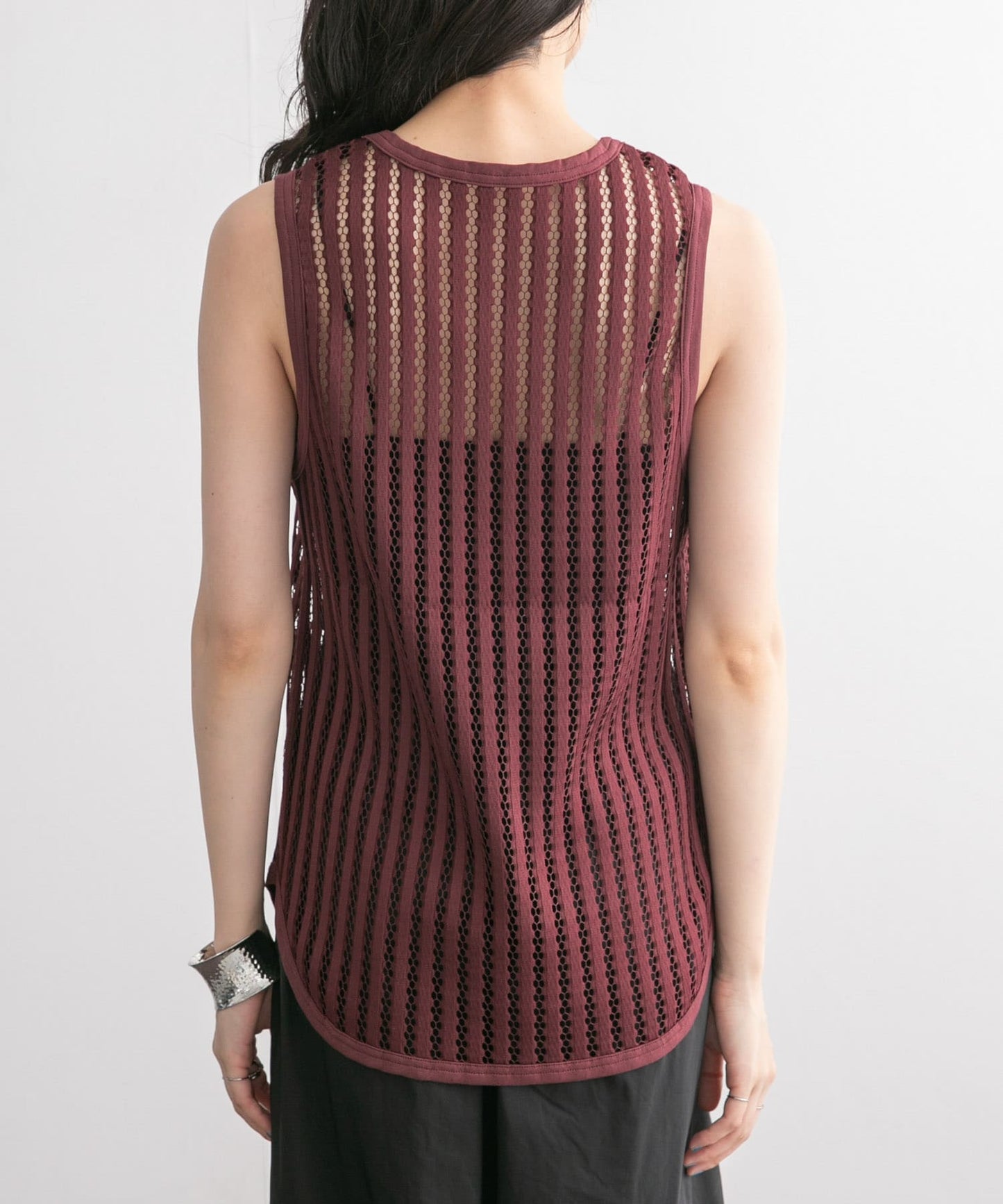 striped mesh tank top (bordeaux) *JP