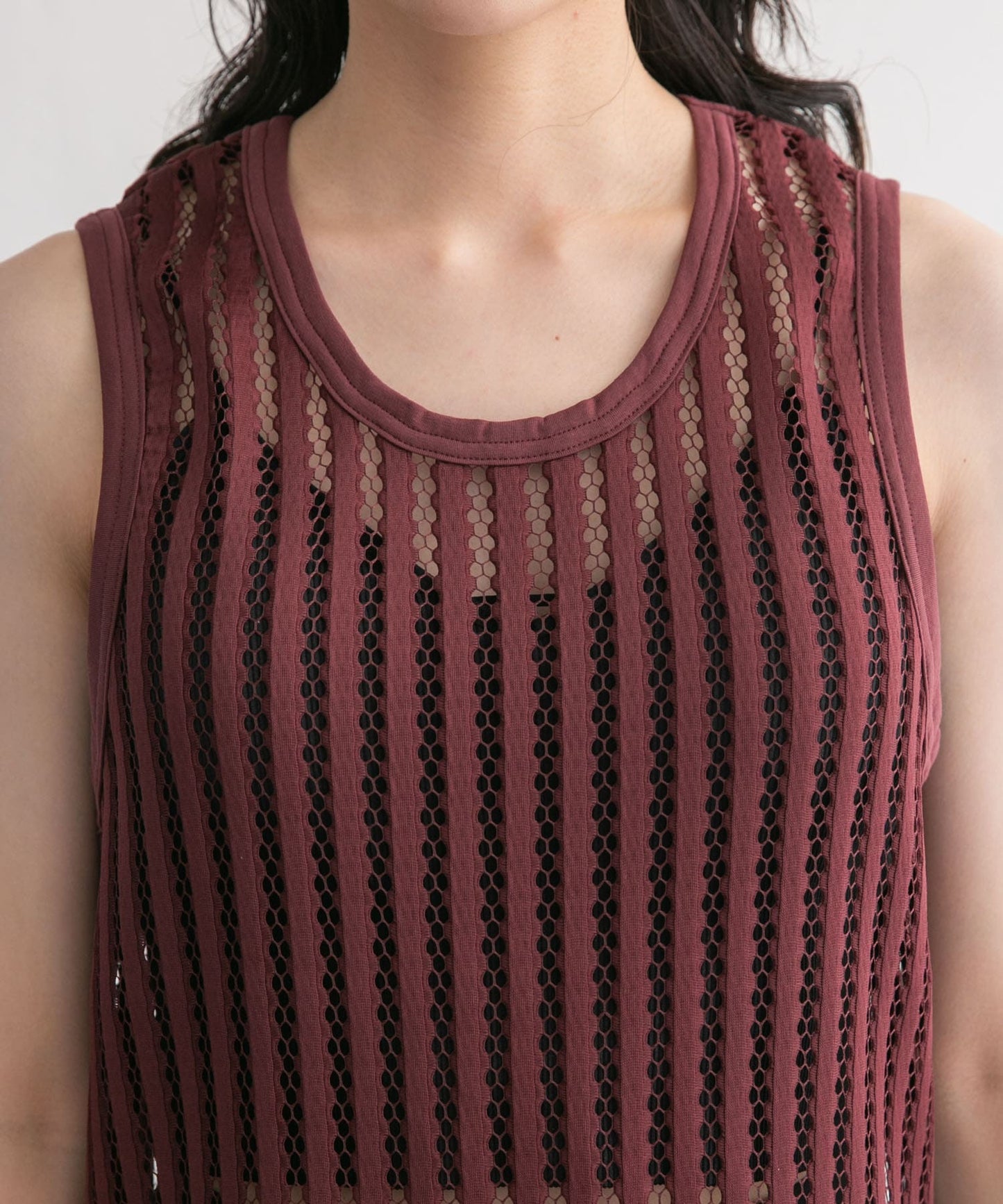 striped mesh tank top (bordeaux) *JP