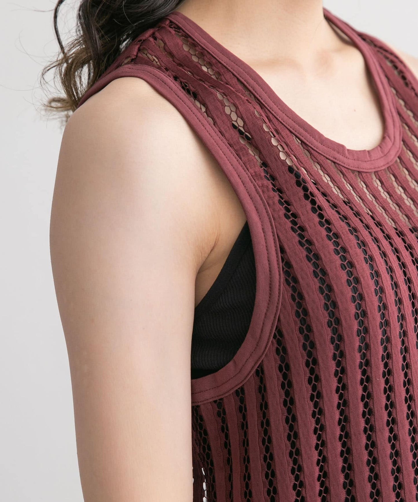 striped mesh tank top (bordeaux) *JP