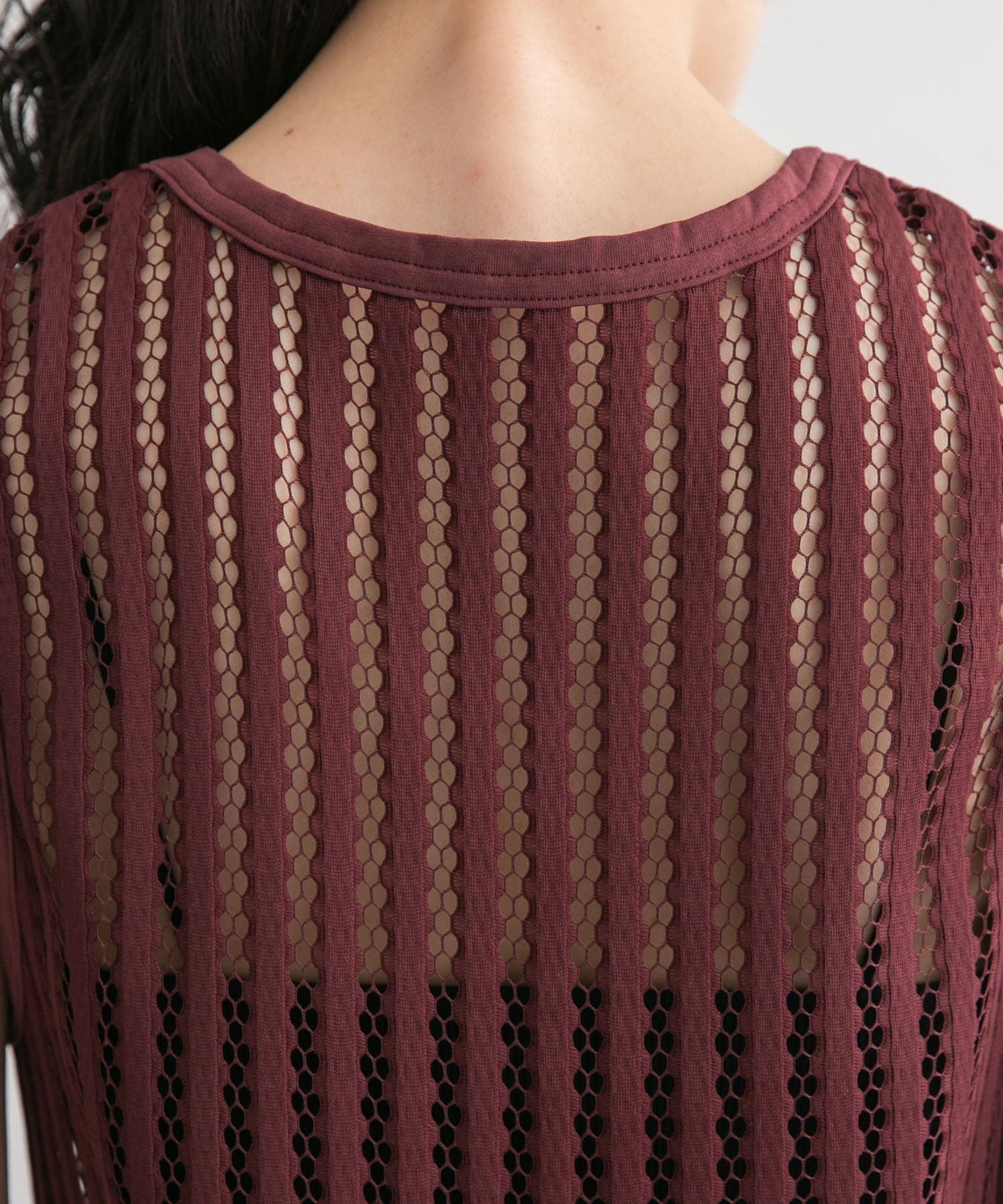 striped mesh tank top (bordeaux) *JP