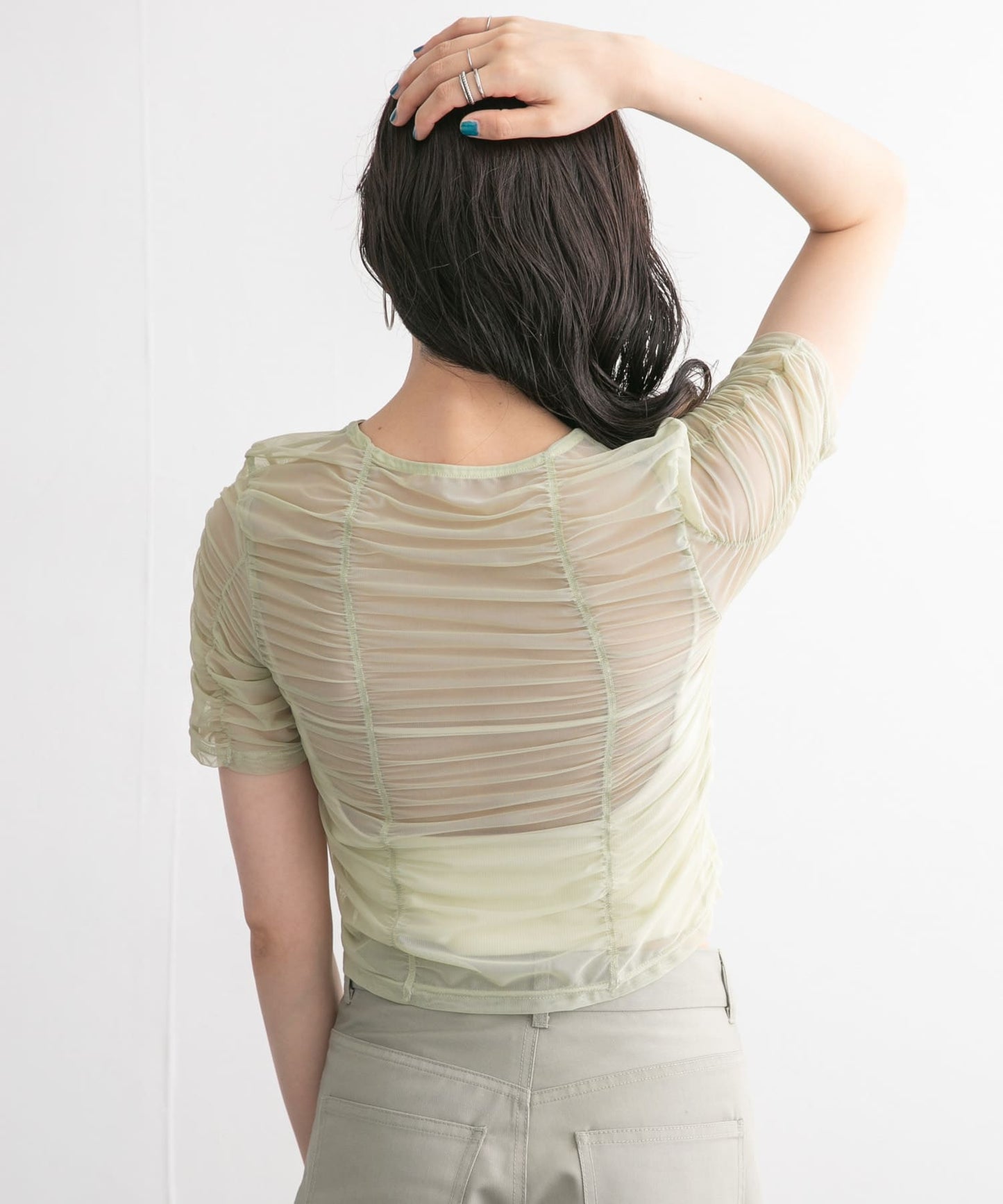 gathered tulle tee (light khaki) *JP