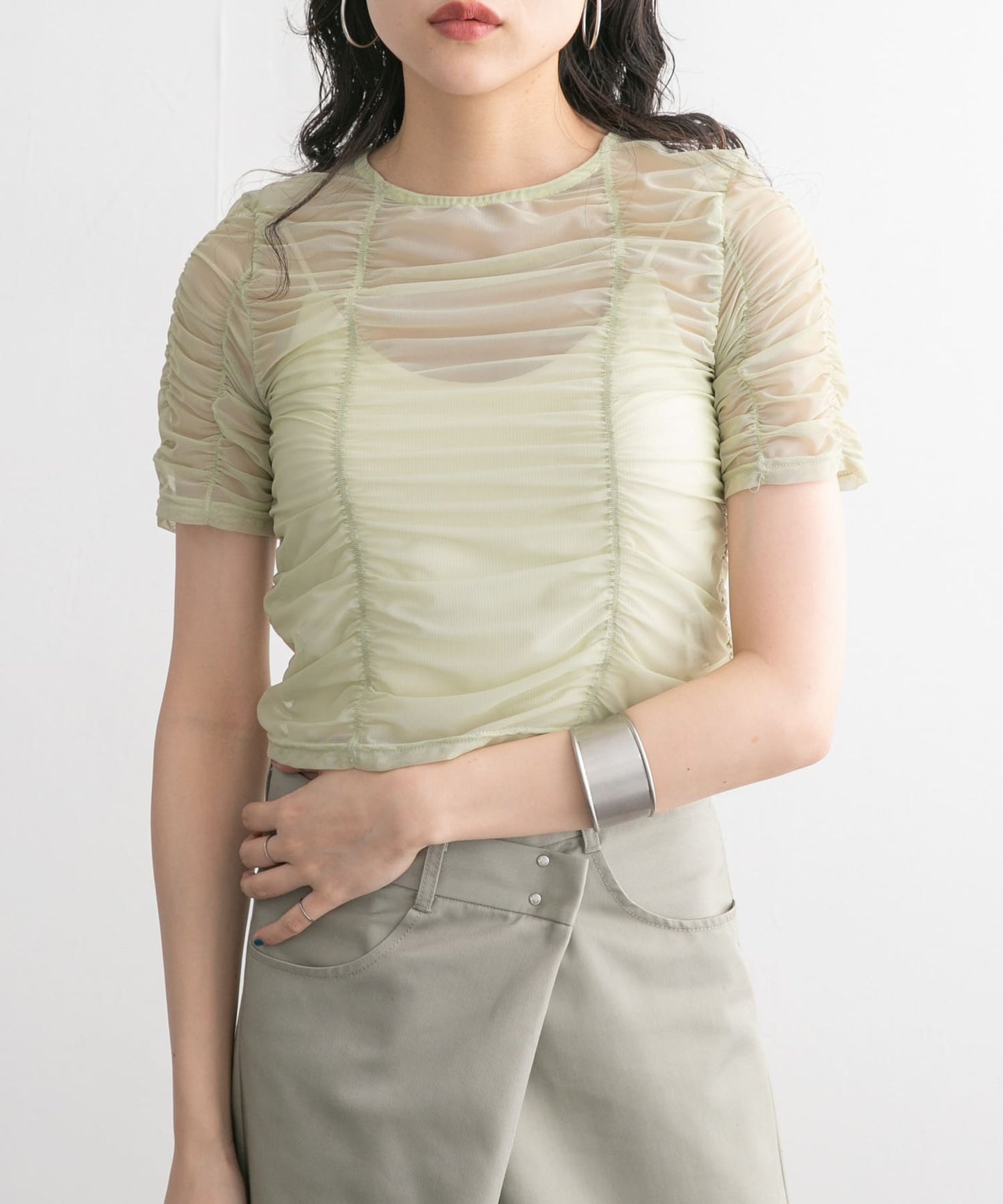 gathered tulle tee (light khaki) *JP