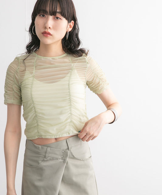 gathered tulle tee (light khaki) *JP