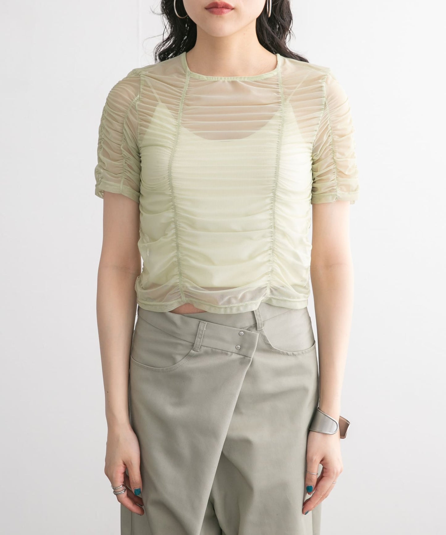 gathered tulle tee (light khaki) *JP