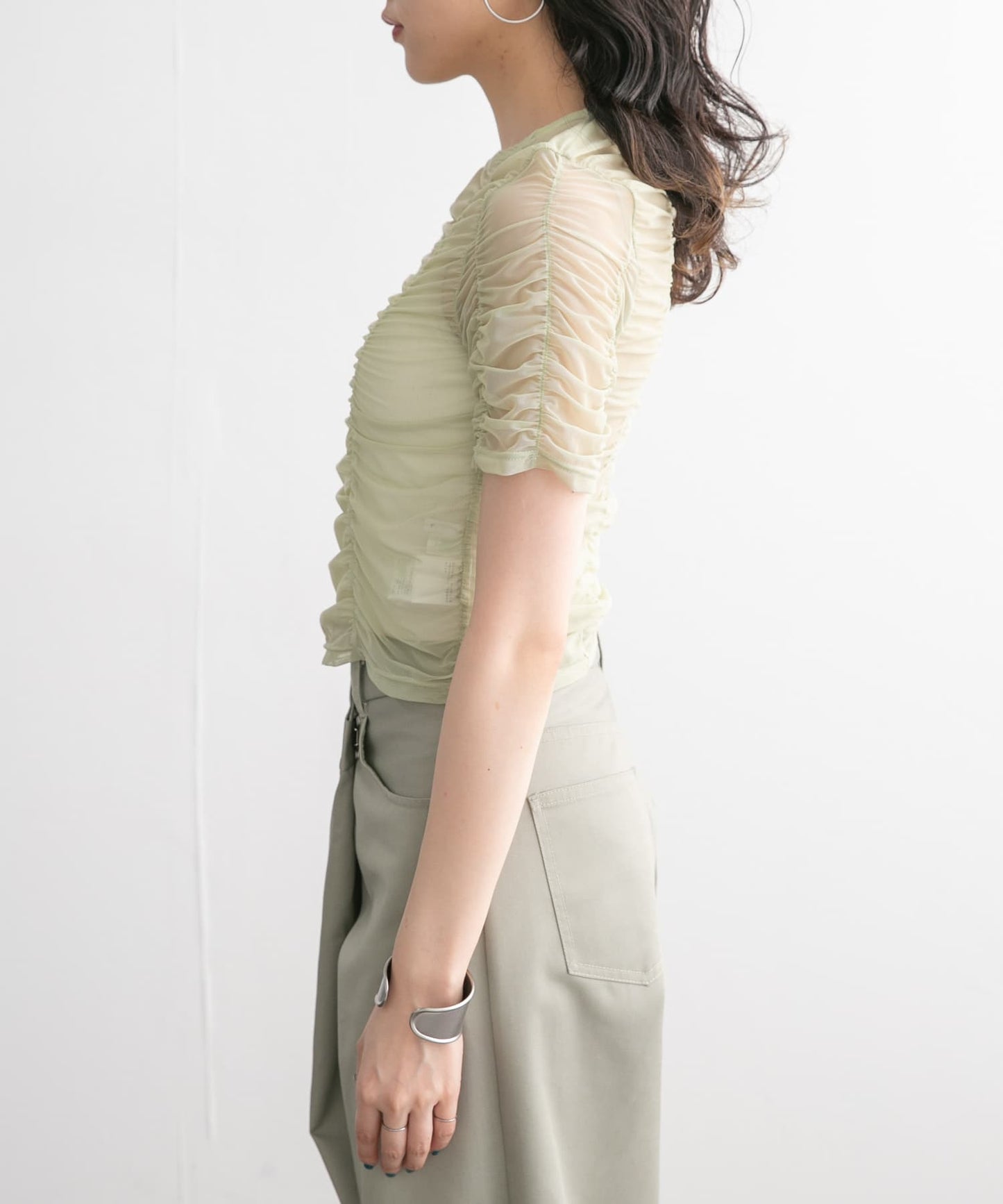 gathered tulle tee (light khaki) *JP