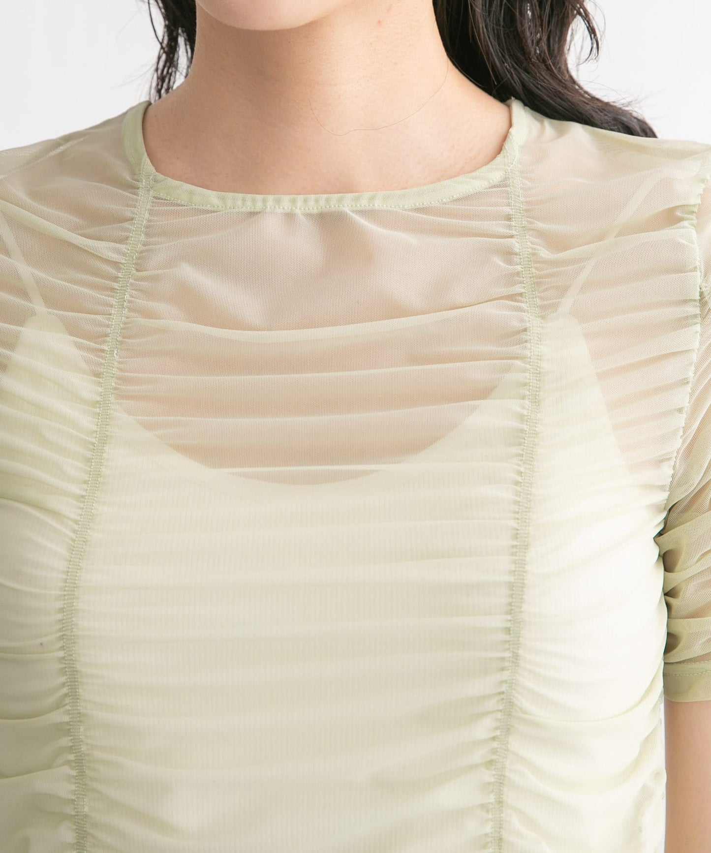 gathered tulle tee (light khaki) *JP