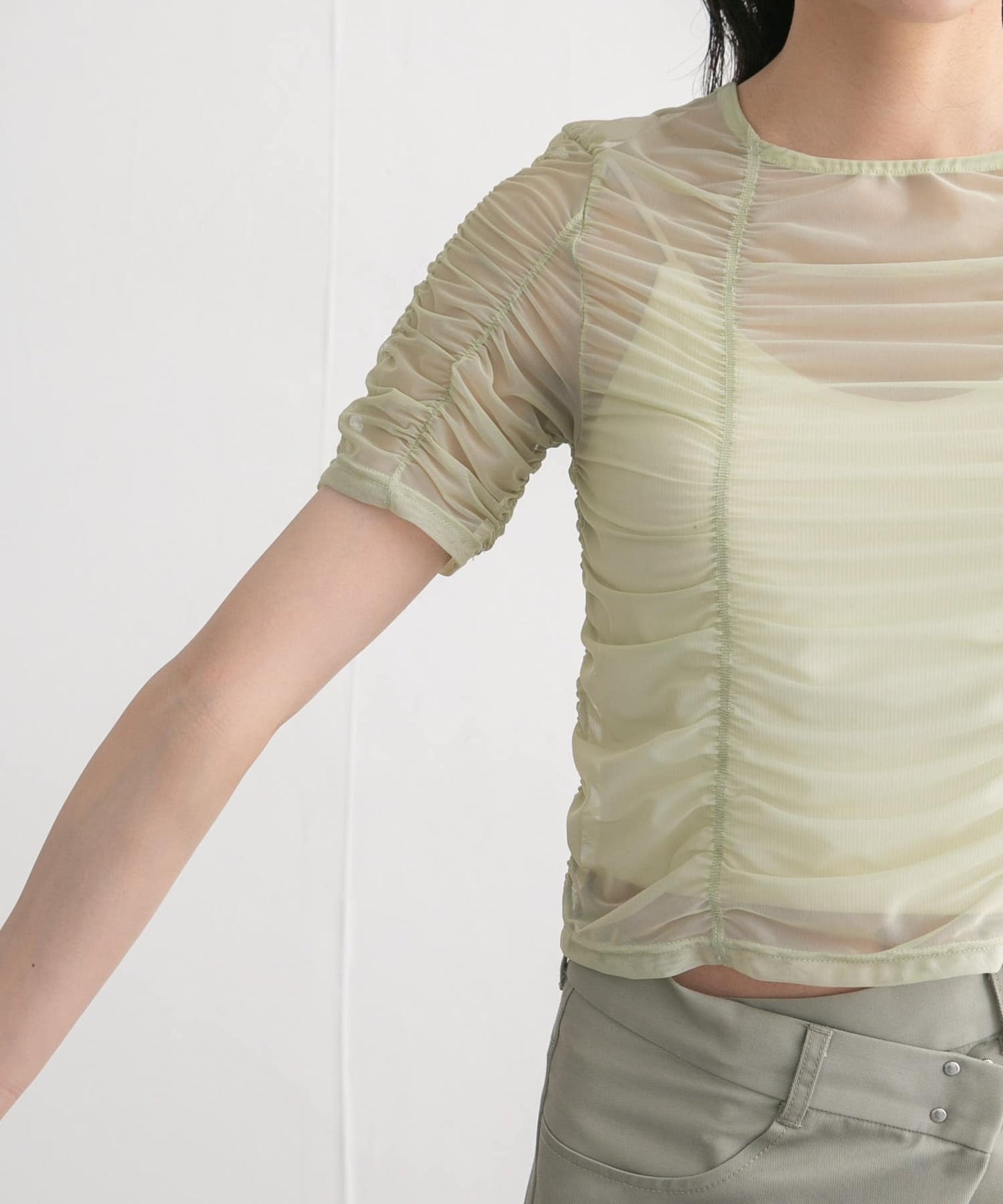 gathered tulle tee (light khaki) *JP