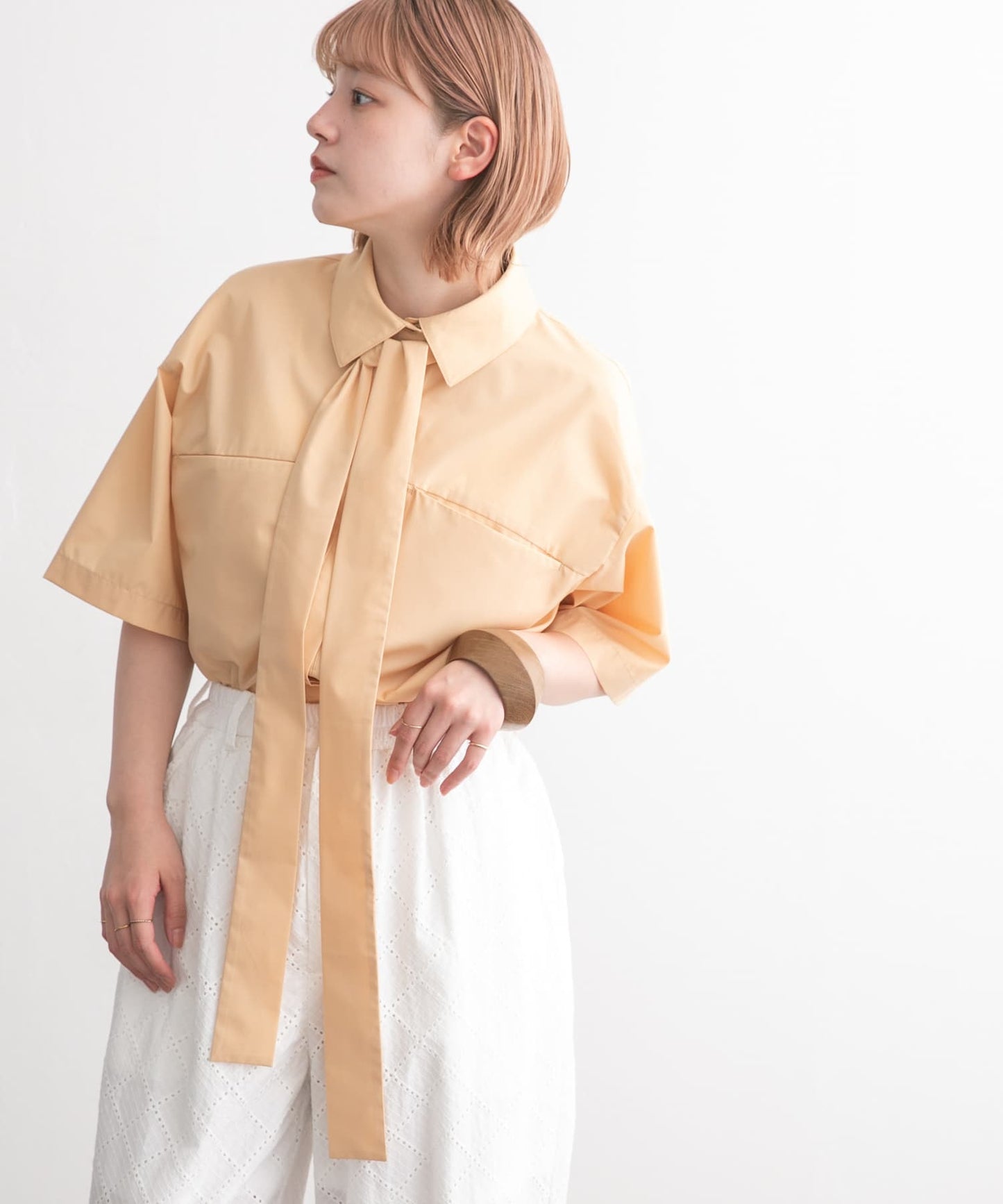 tie set long shirt (apricot) *JP