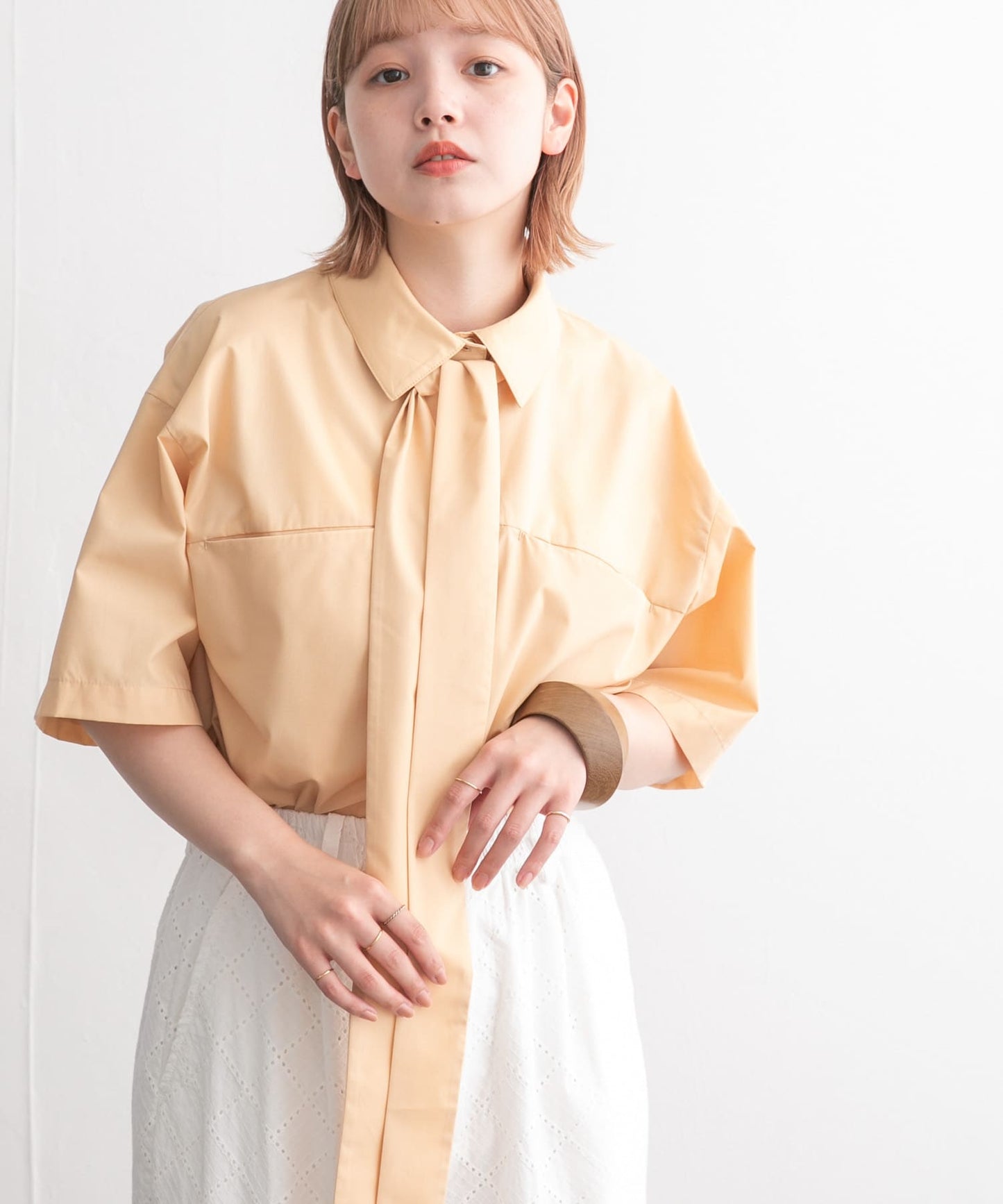 tie set long shirt (apricot) *JP