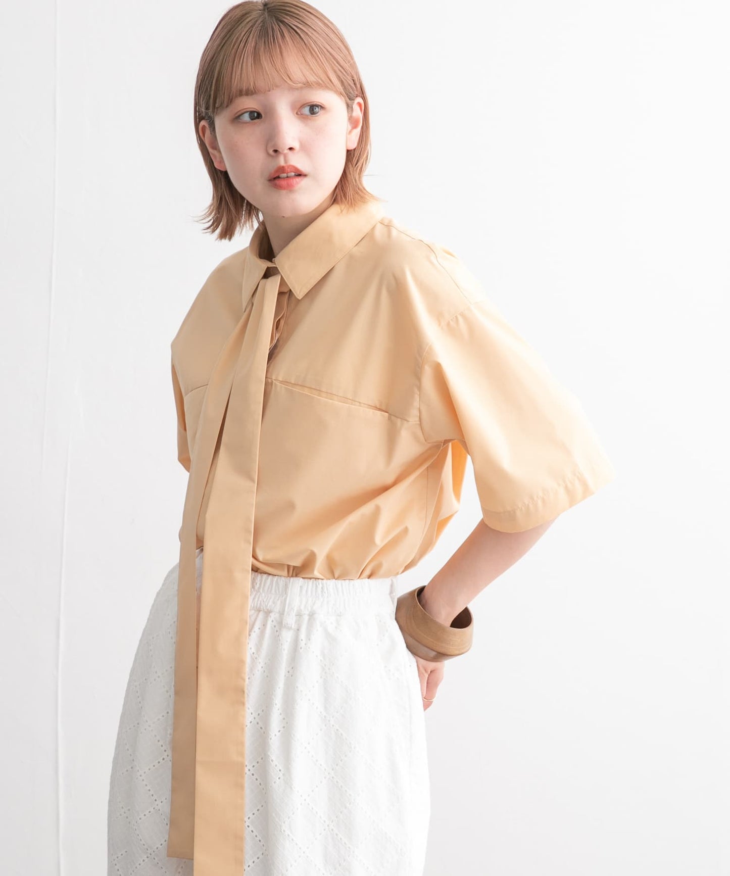 tie set long shirt (apricot) *JP