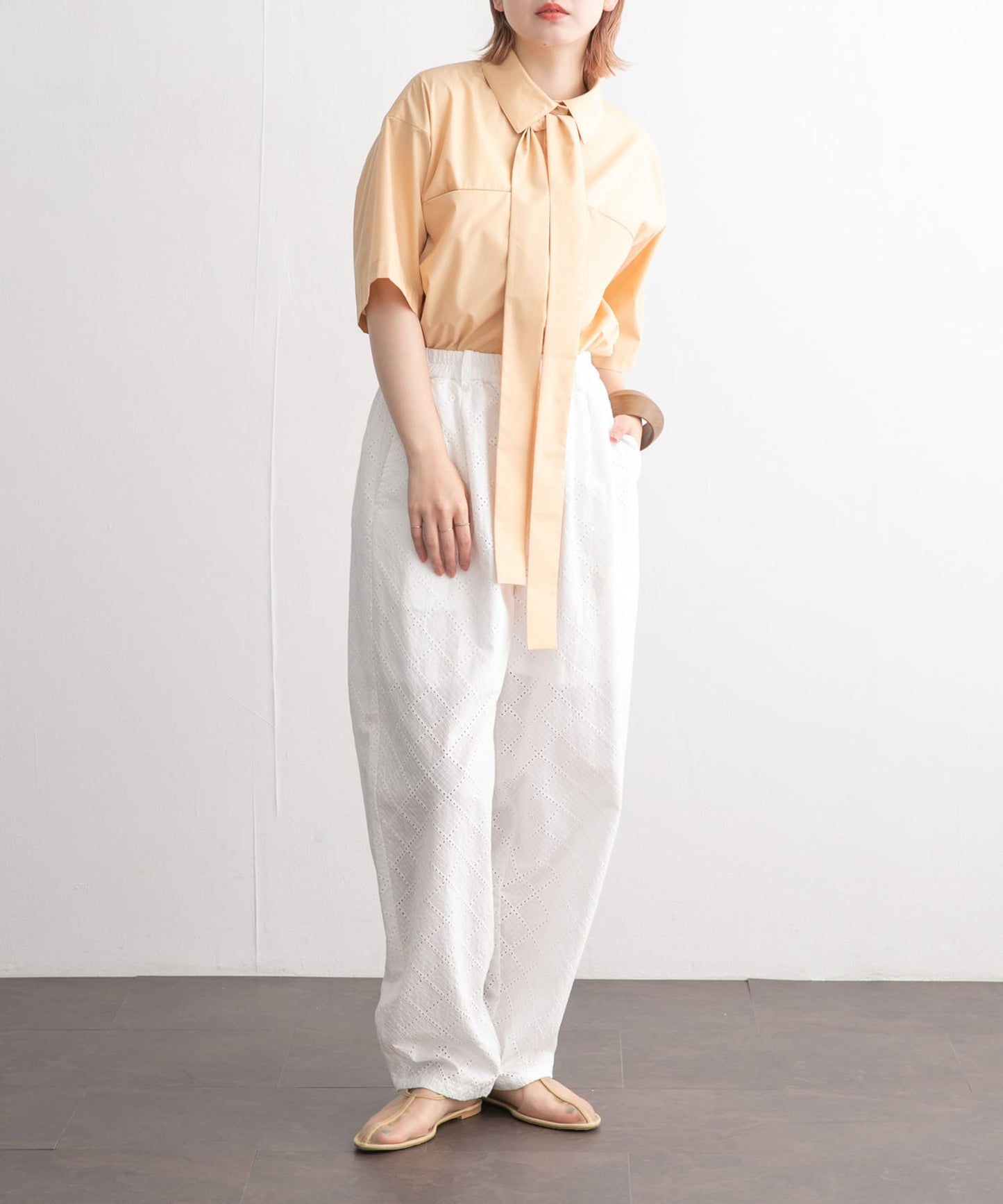 tie set long shirt (apricot) *JP