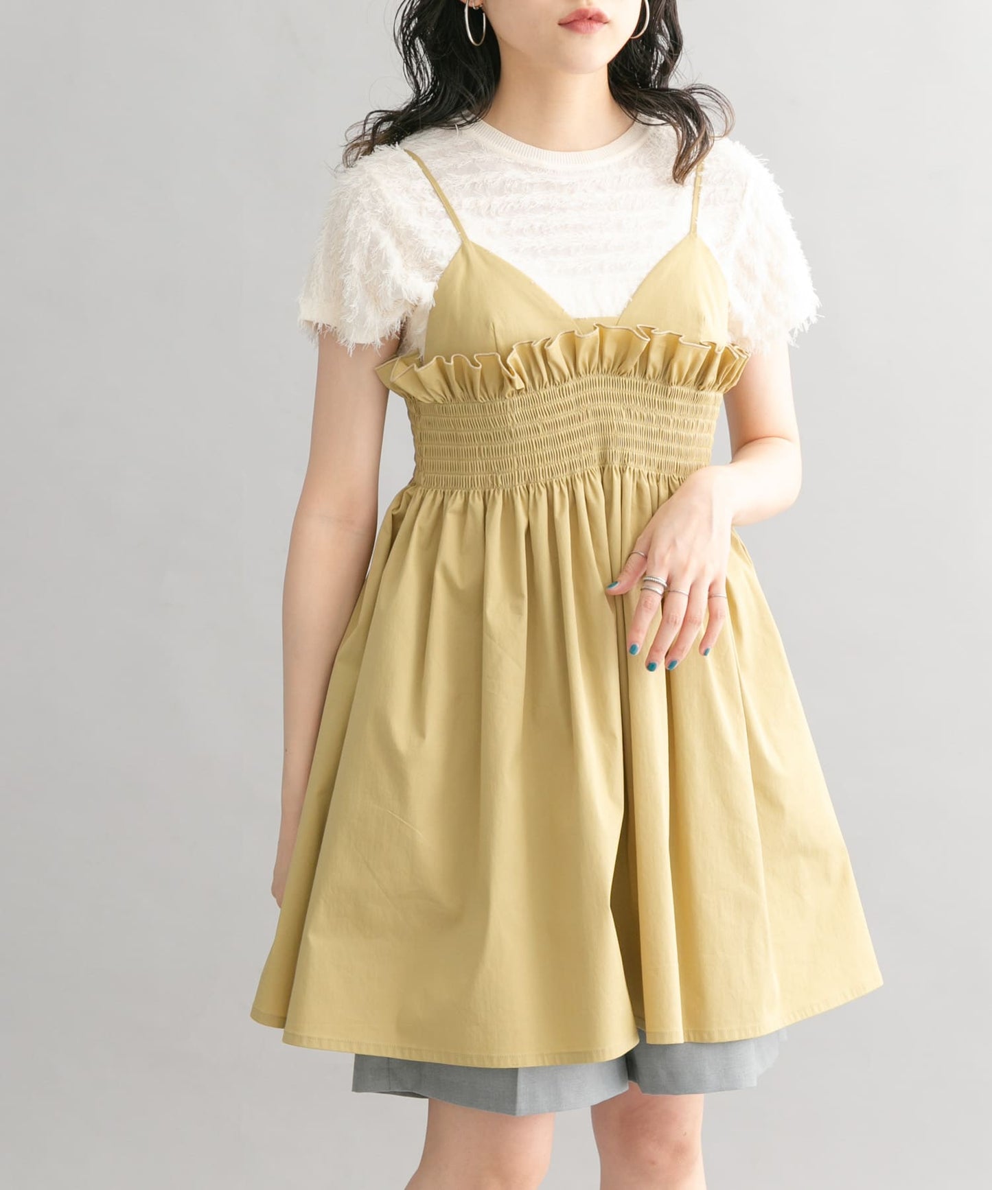 shirred mini dress (beige) *JP