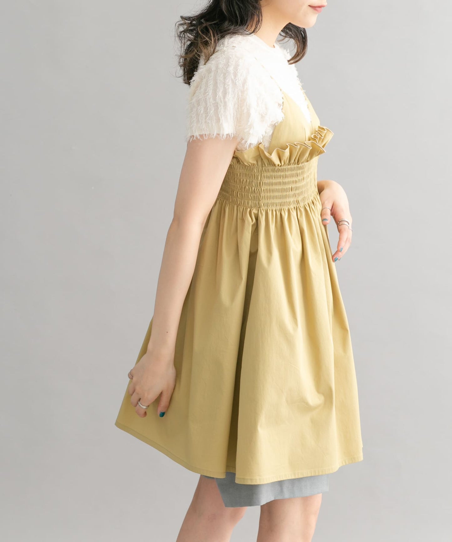 shirred mini dress (beige) *JP